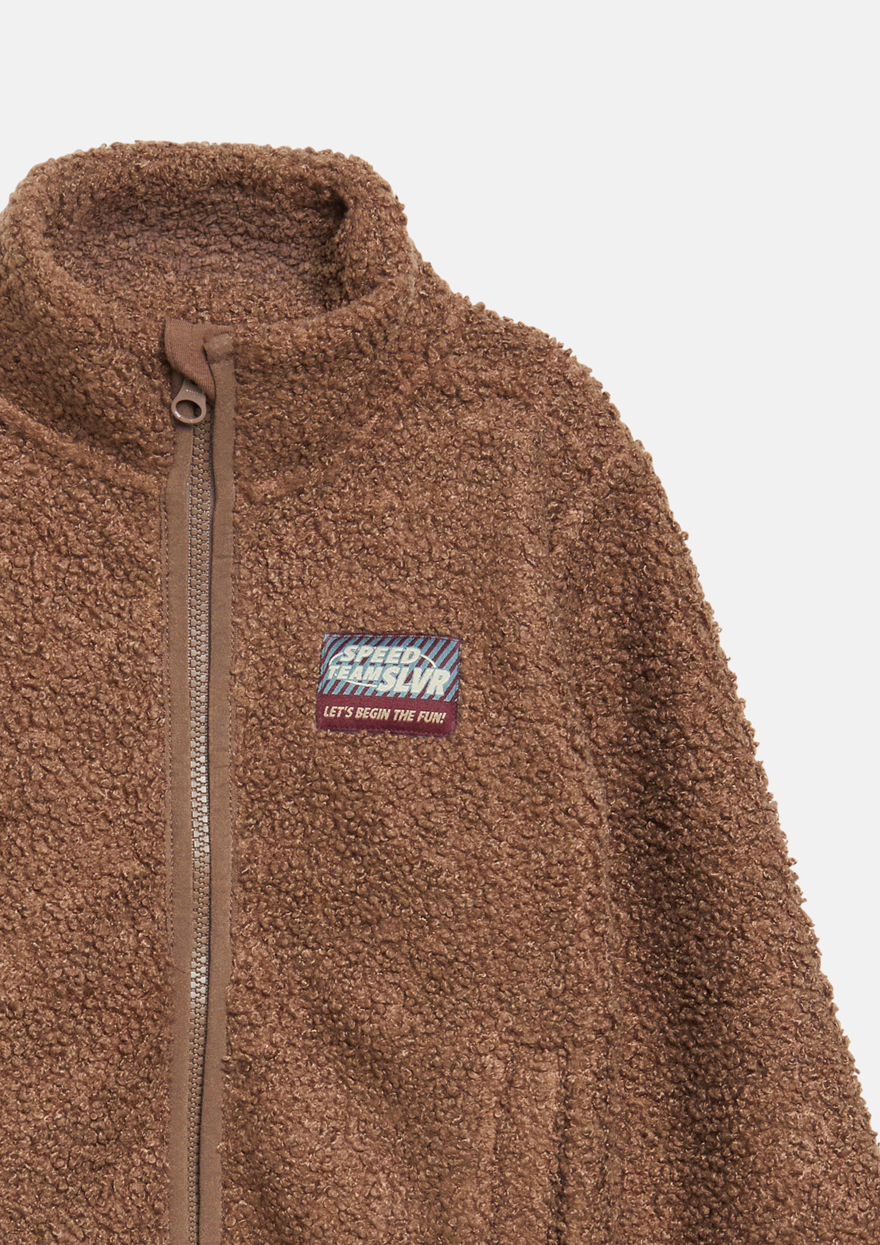 Kids Teddy jacket with stand-up collar and patch in brown by s.Oliver