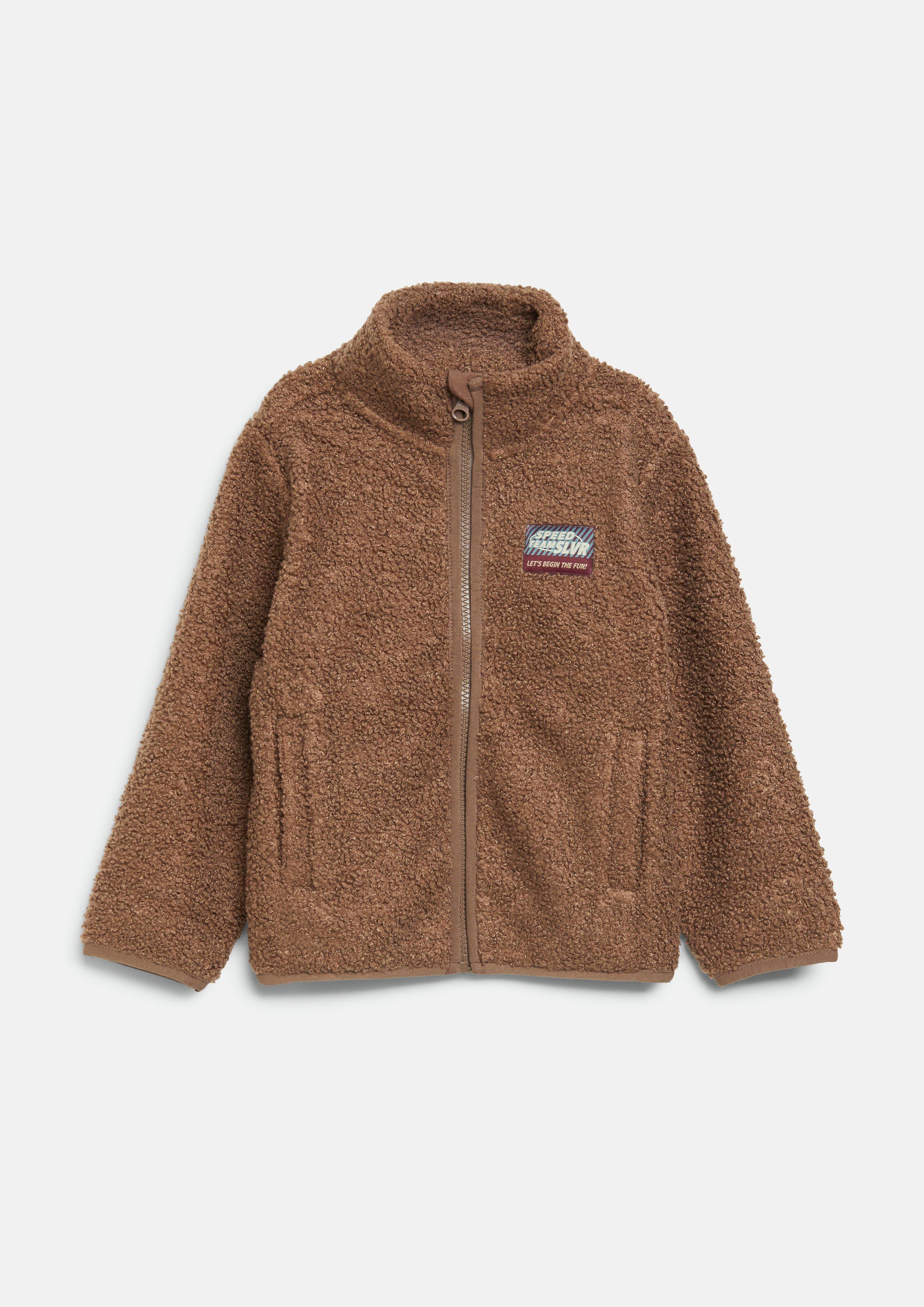 Kids Teddy jacket with stand-up collar and patch in brown by s.Oliver