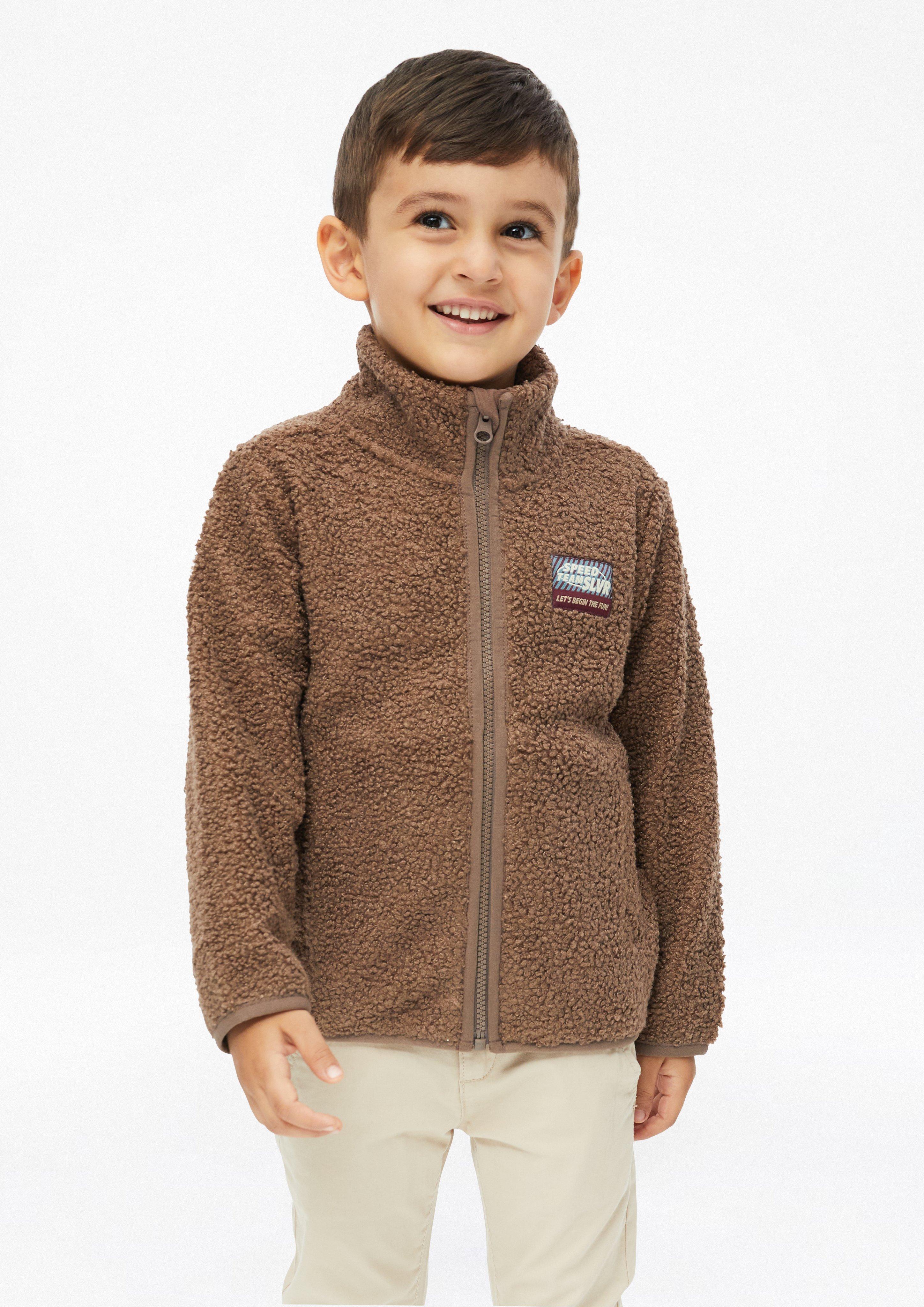 Kids Teddy jacket with stand-up collar and patch in brown by s.Oliver