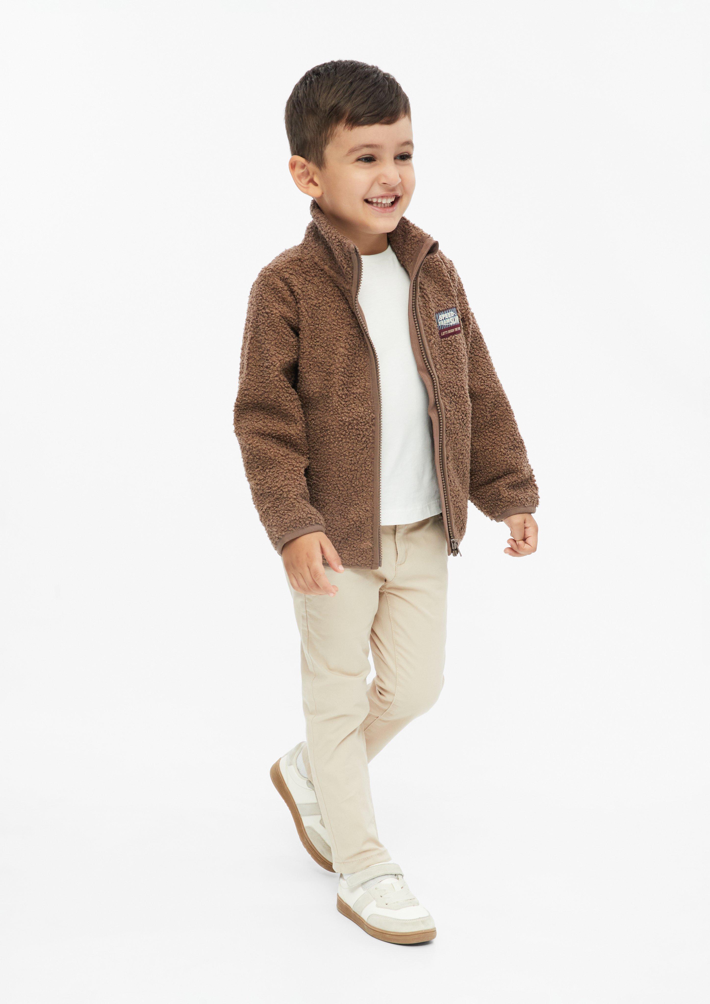 Kids Teddy jacket with stand-up collar and patch in brown by s.Oliver