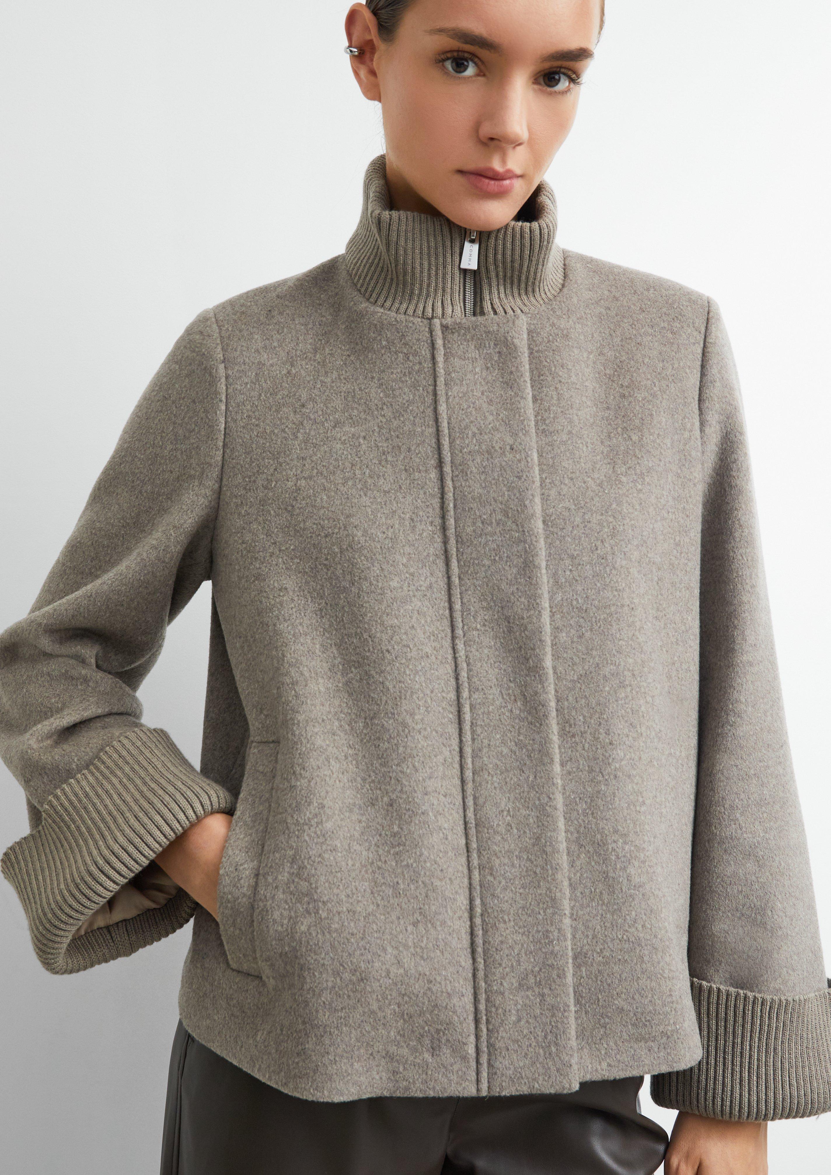 Kurze Wollmix-Jacke mit Strick-Details in braun von COMMA