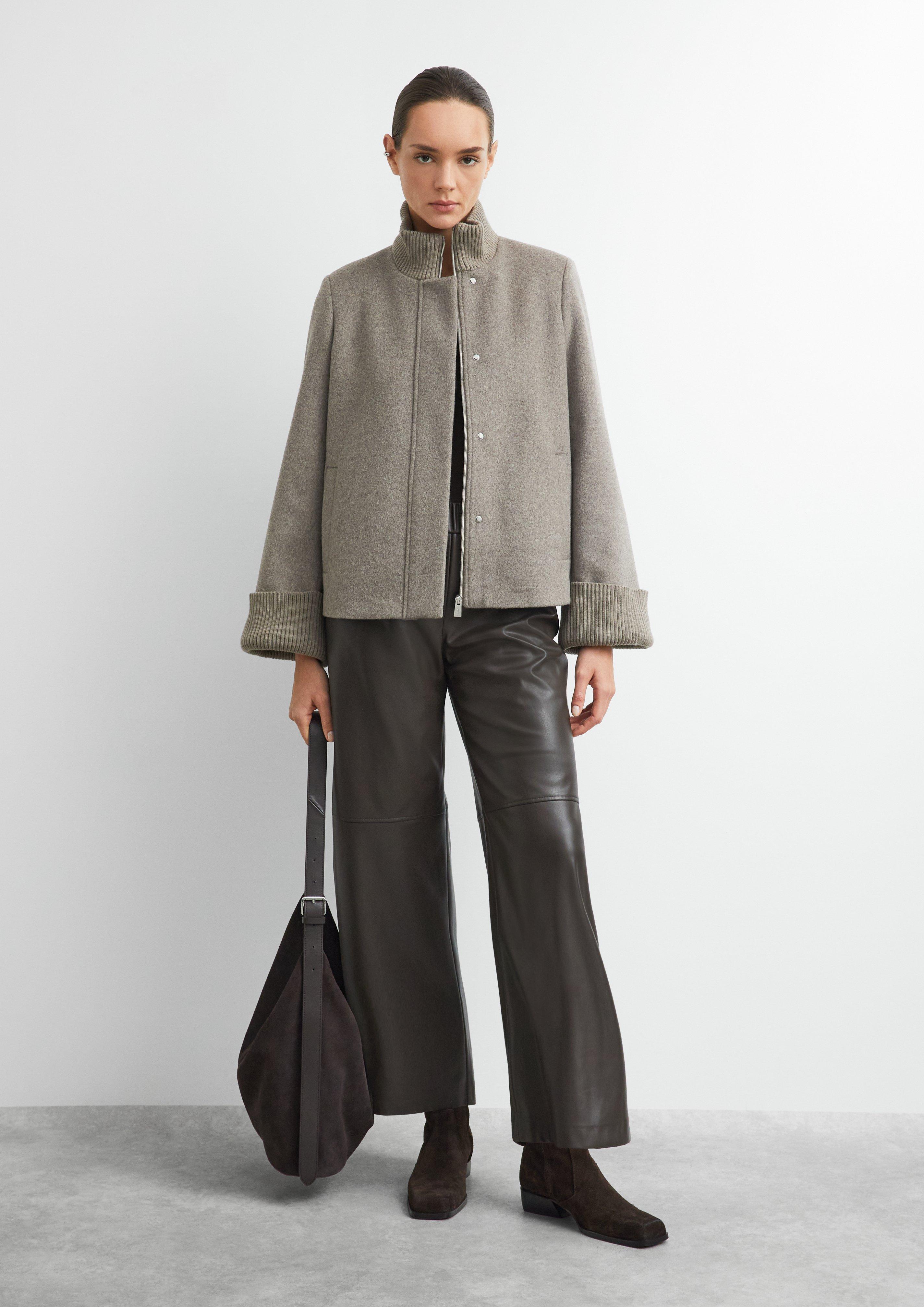 Kurze Wollmix-Jacke mit Strick-Details in braun von COMMA
