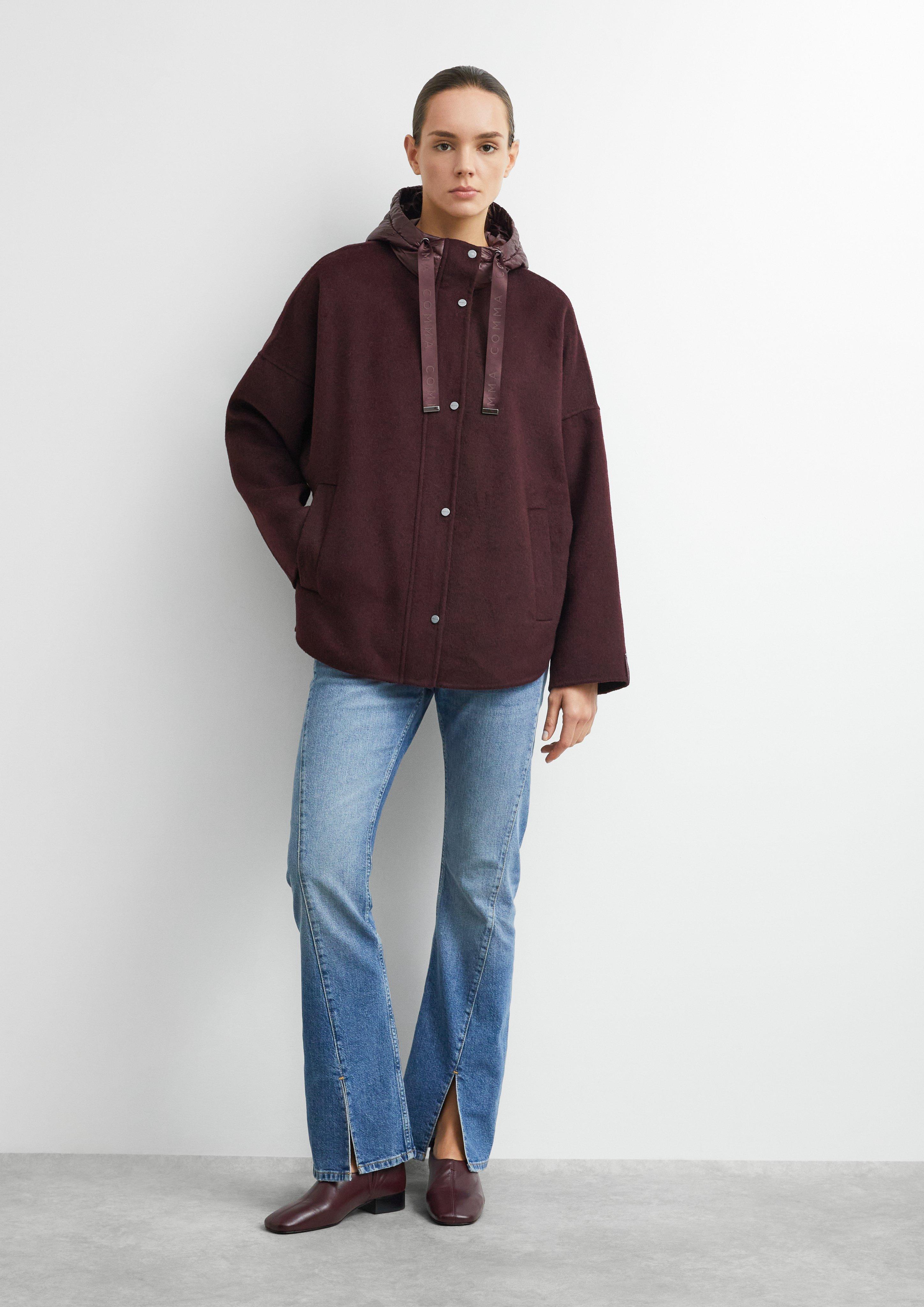Cape-Jacke aus Doubleface mit Nylon-Kapuze in rot von COMMA