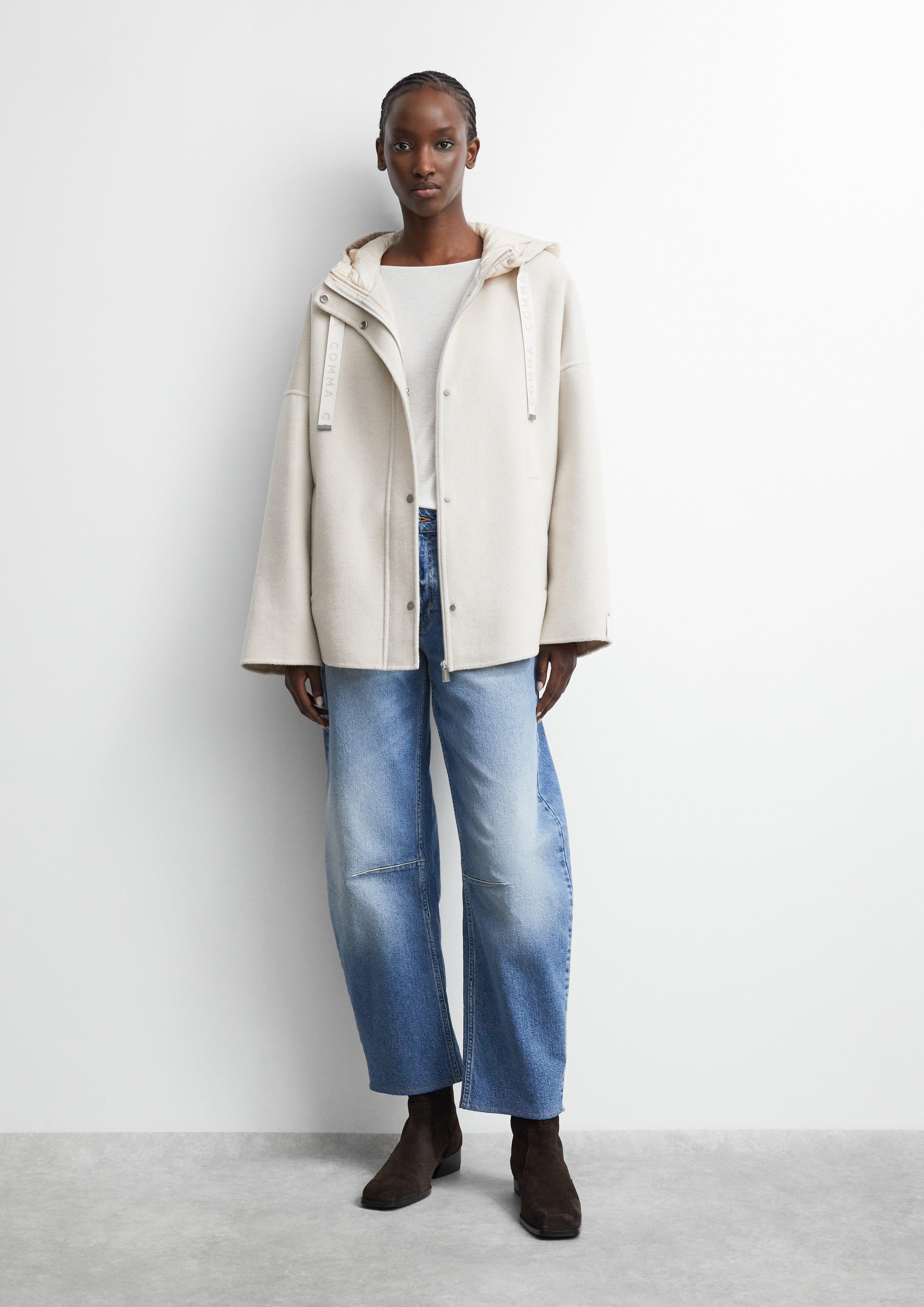 Damen Cape-Jacke aus Doubleface mit Nylon-Kapuze in beige von comma