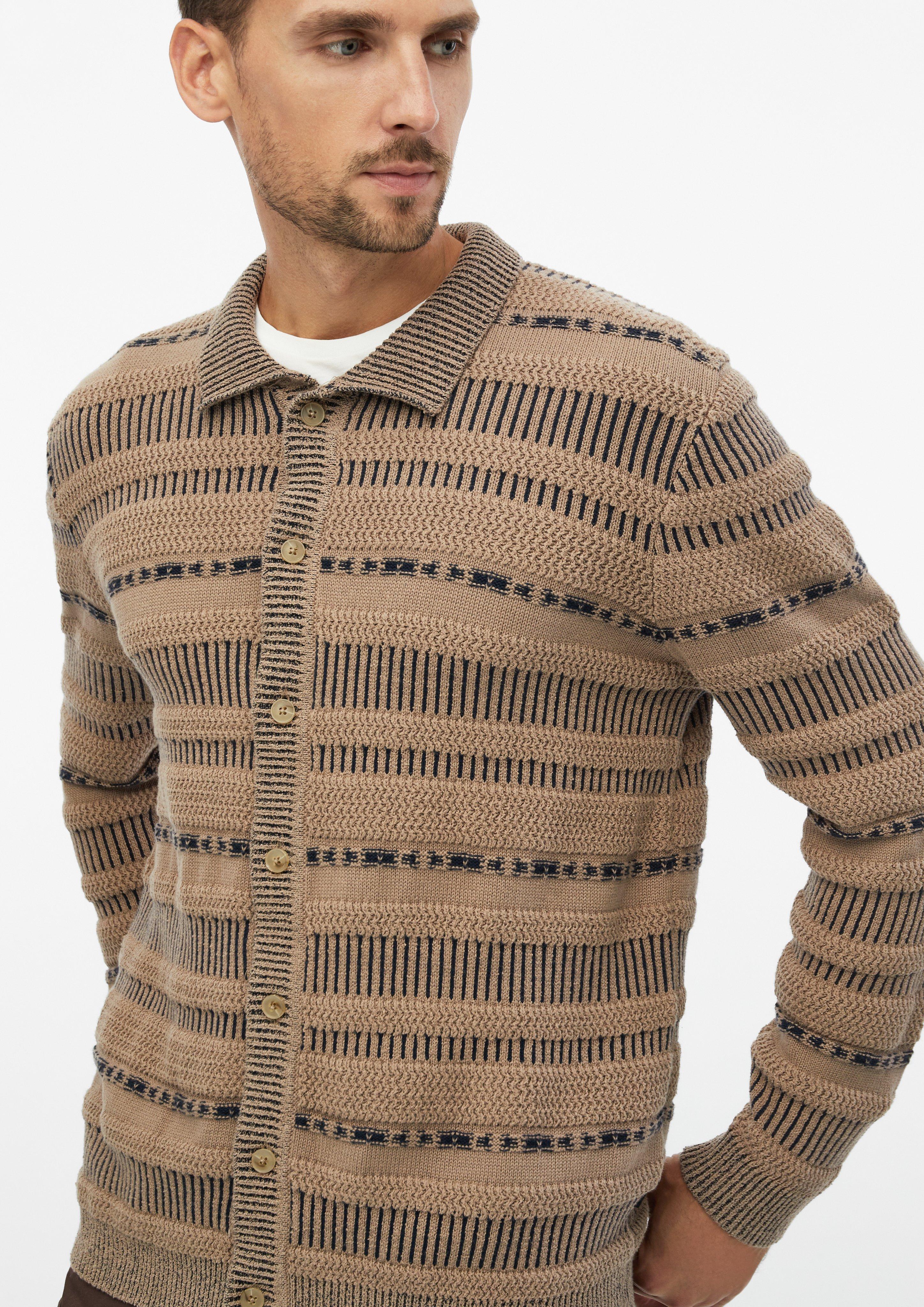 Herren Strickjacke mit Strukturmix und Polokragen in braun von s.Oliver