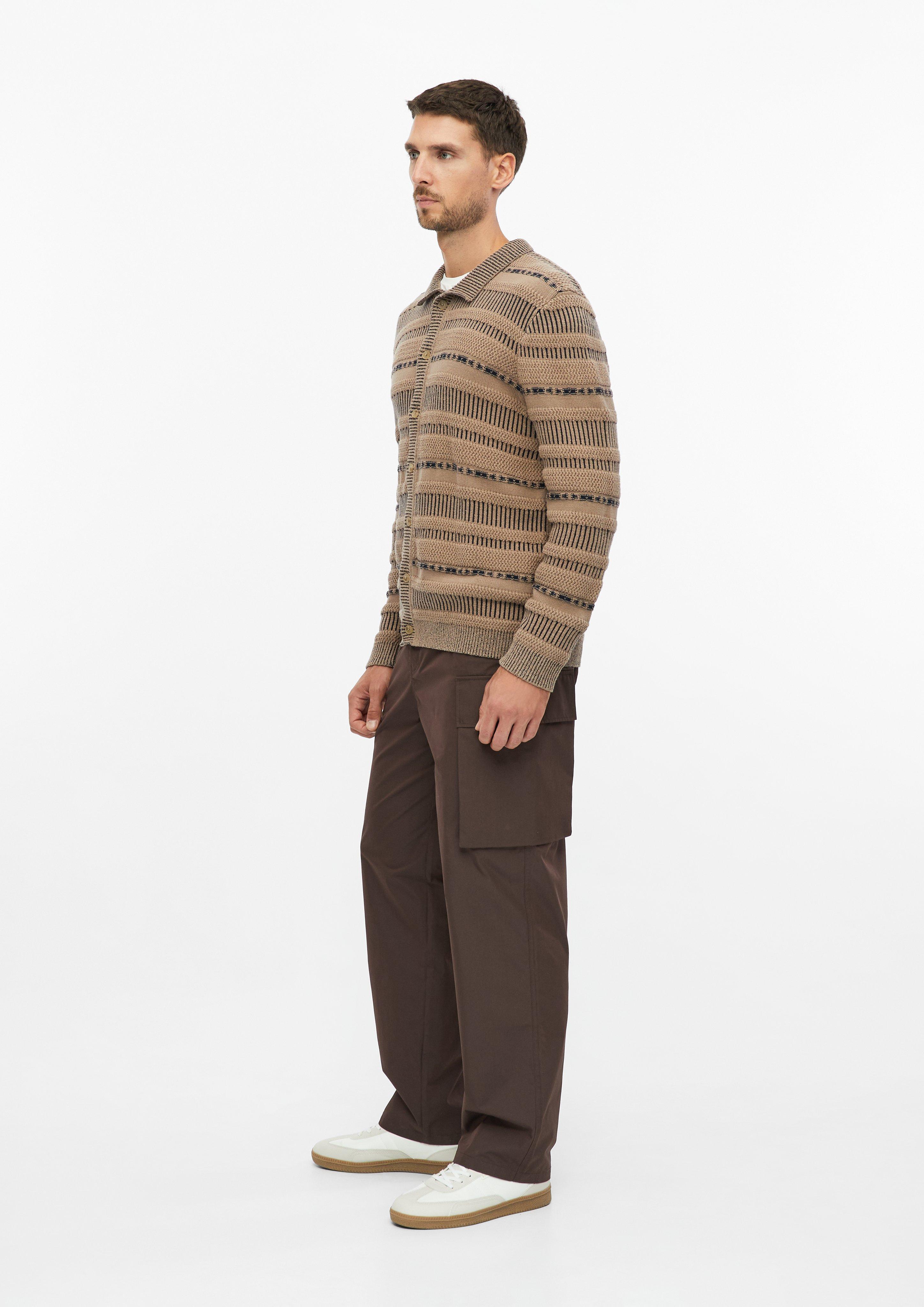 Herren Strickjacke mit Strukturmix und Polokragen in braun von s.Oliver