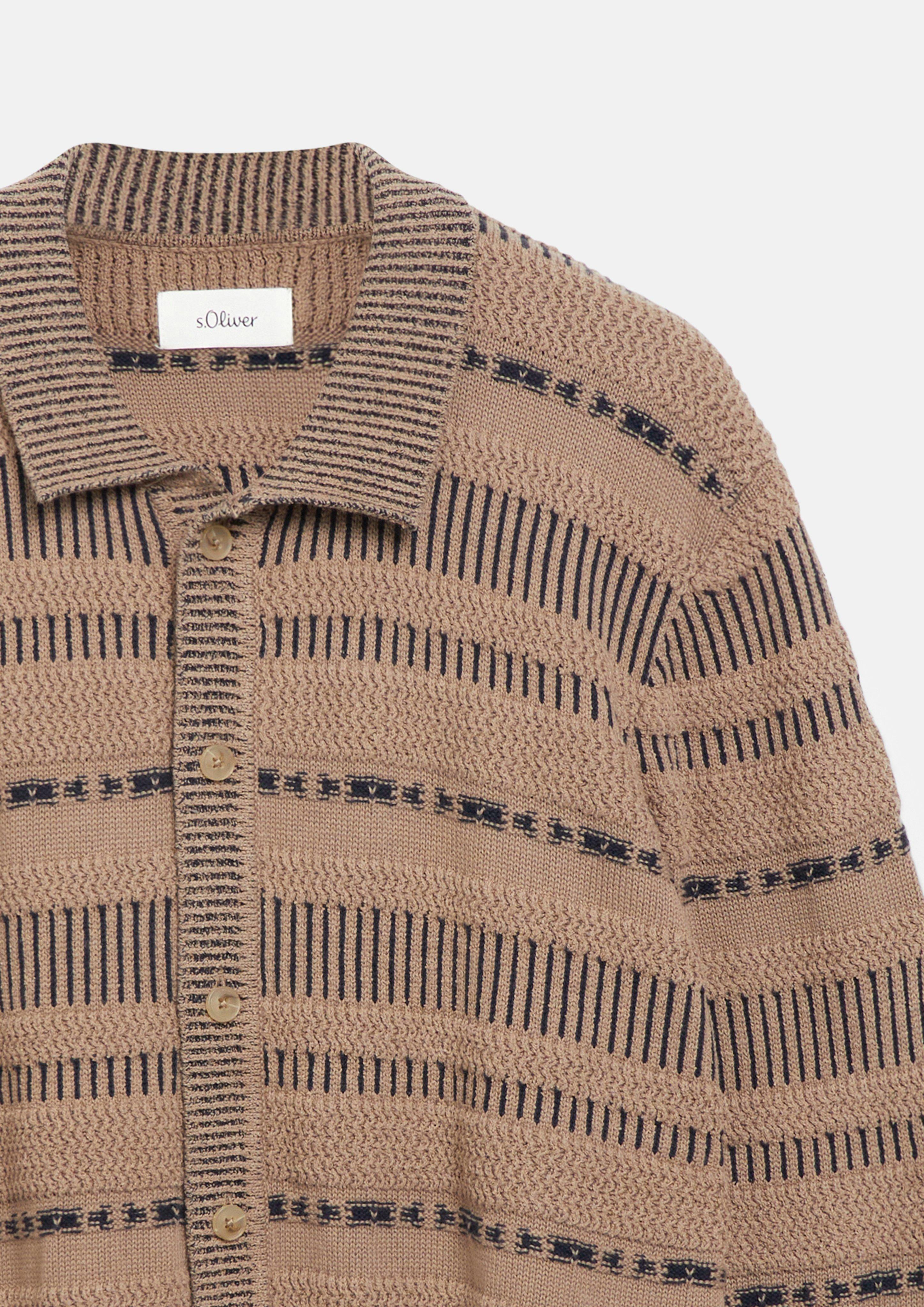 Herren Strickjacke mit Strukturmix und Polokragen in braun von s.Oliver