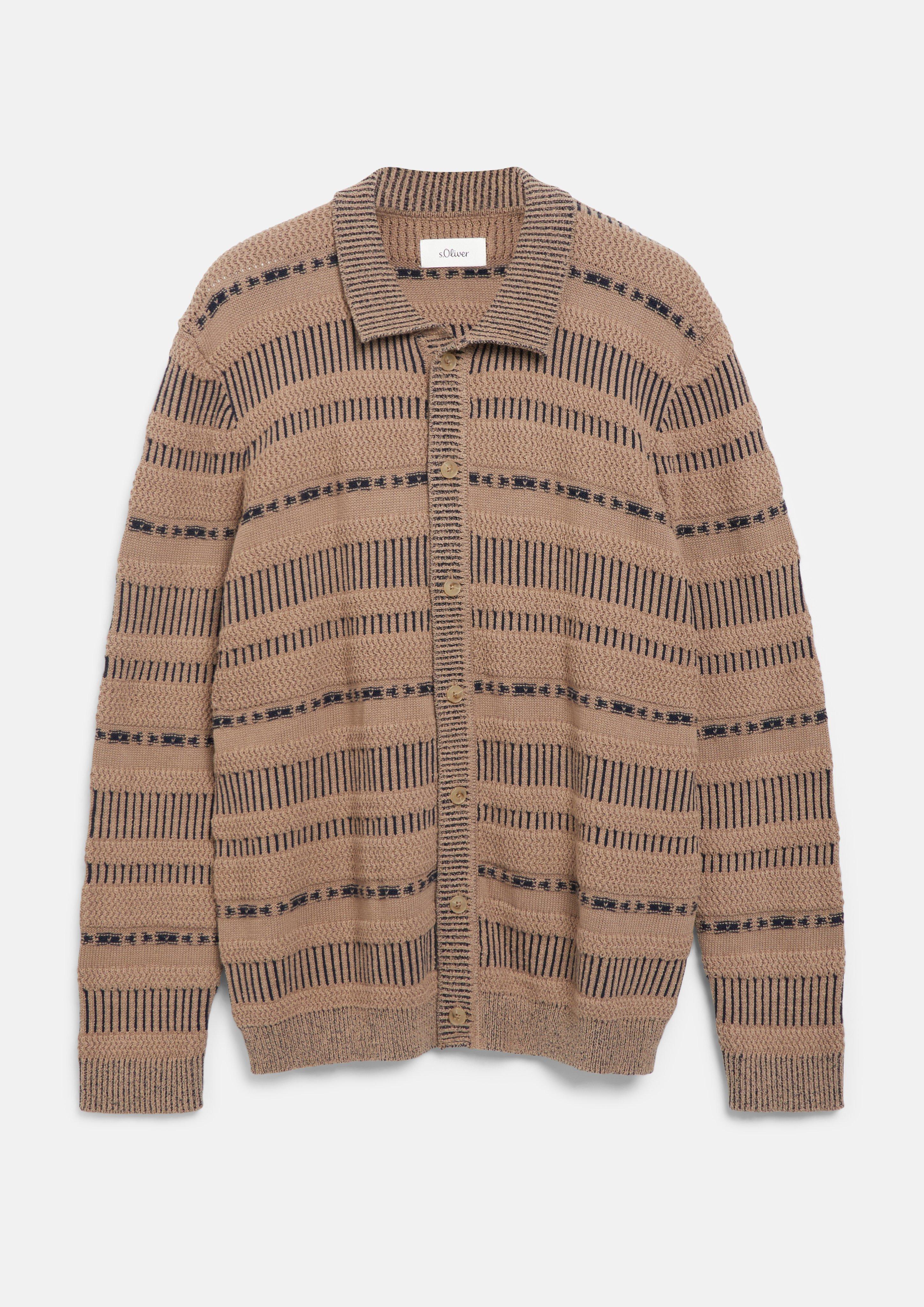 Cardigan aux textures variées et col polo en brun de s.Oliver