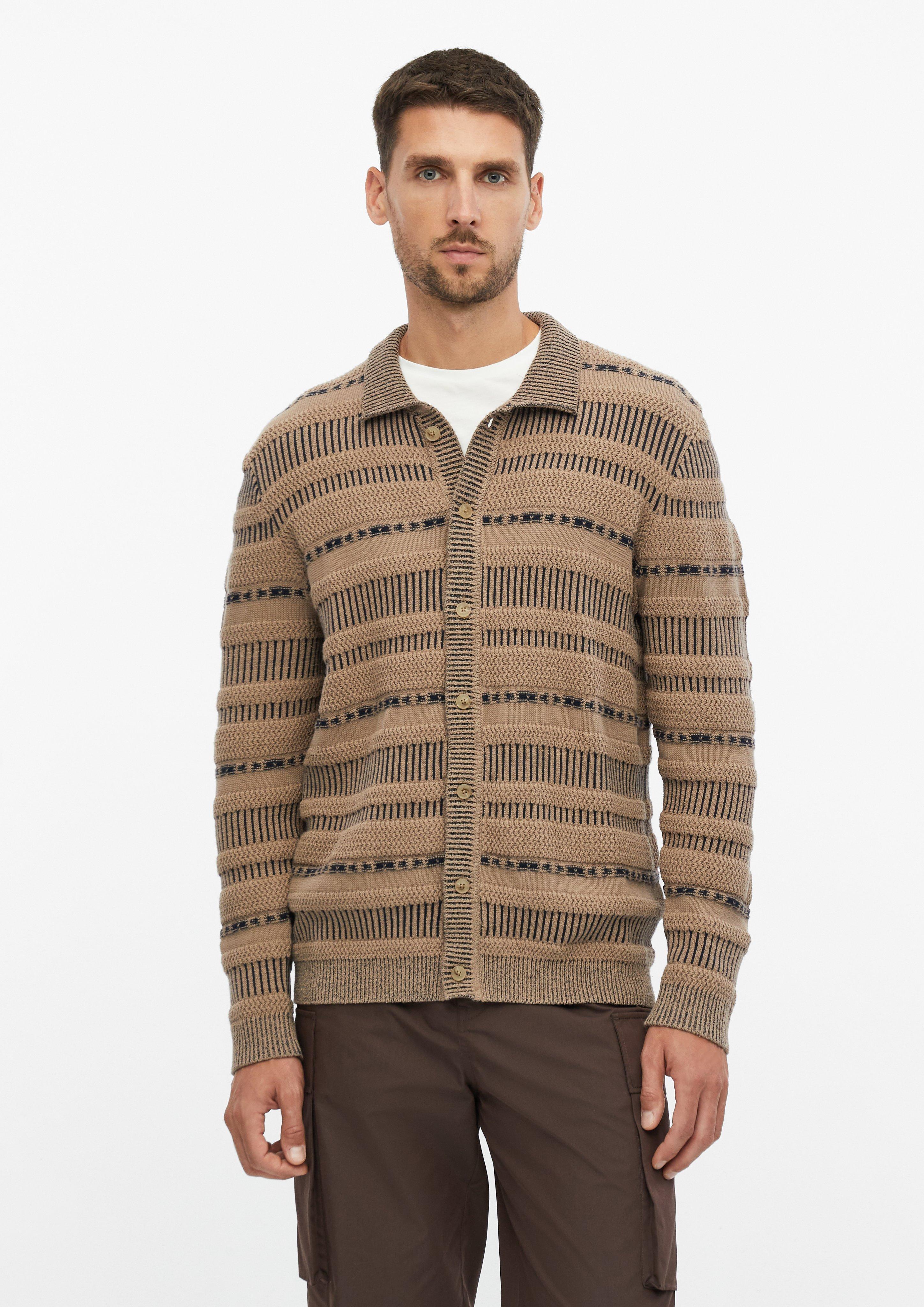 Herren Strickjacke mit Strukturmix und Polokragen in braun von s.Oliver