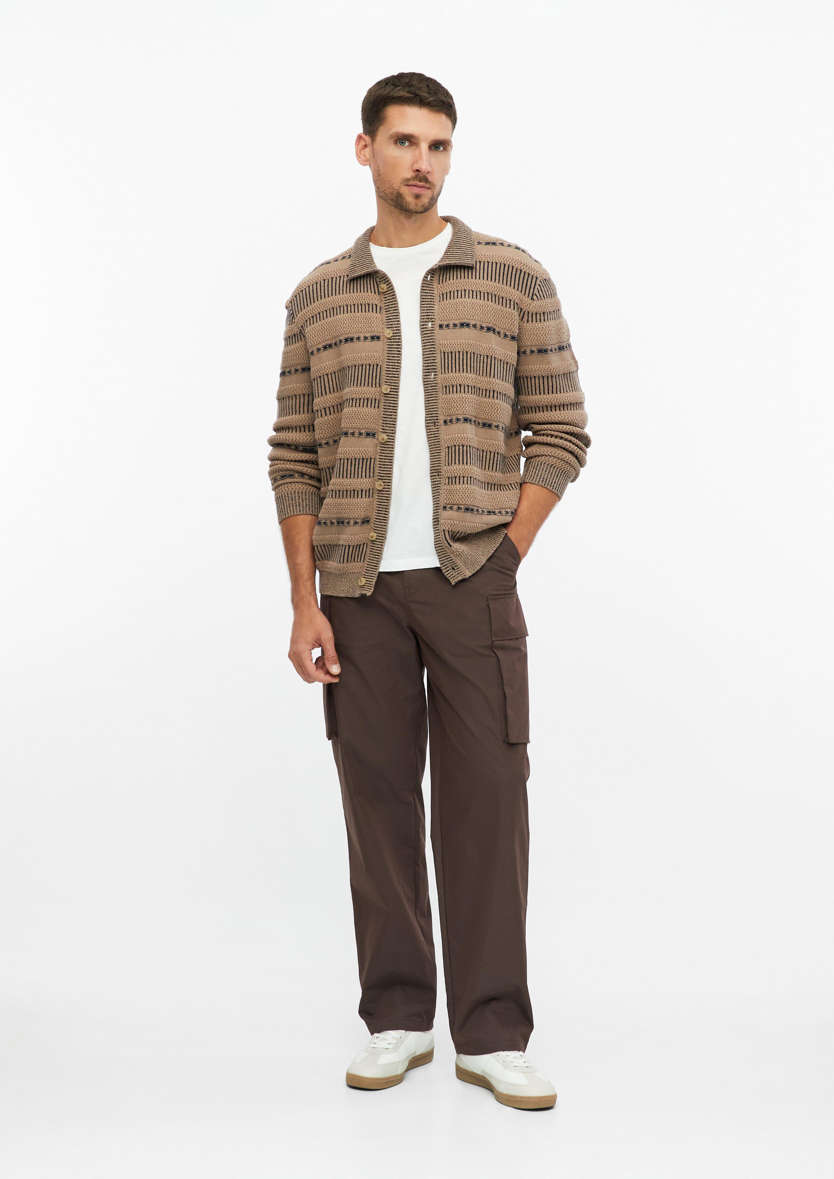 Herren Strickjacke mit Strukturmix und Polokragen in braun von s.Oliver
