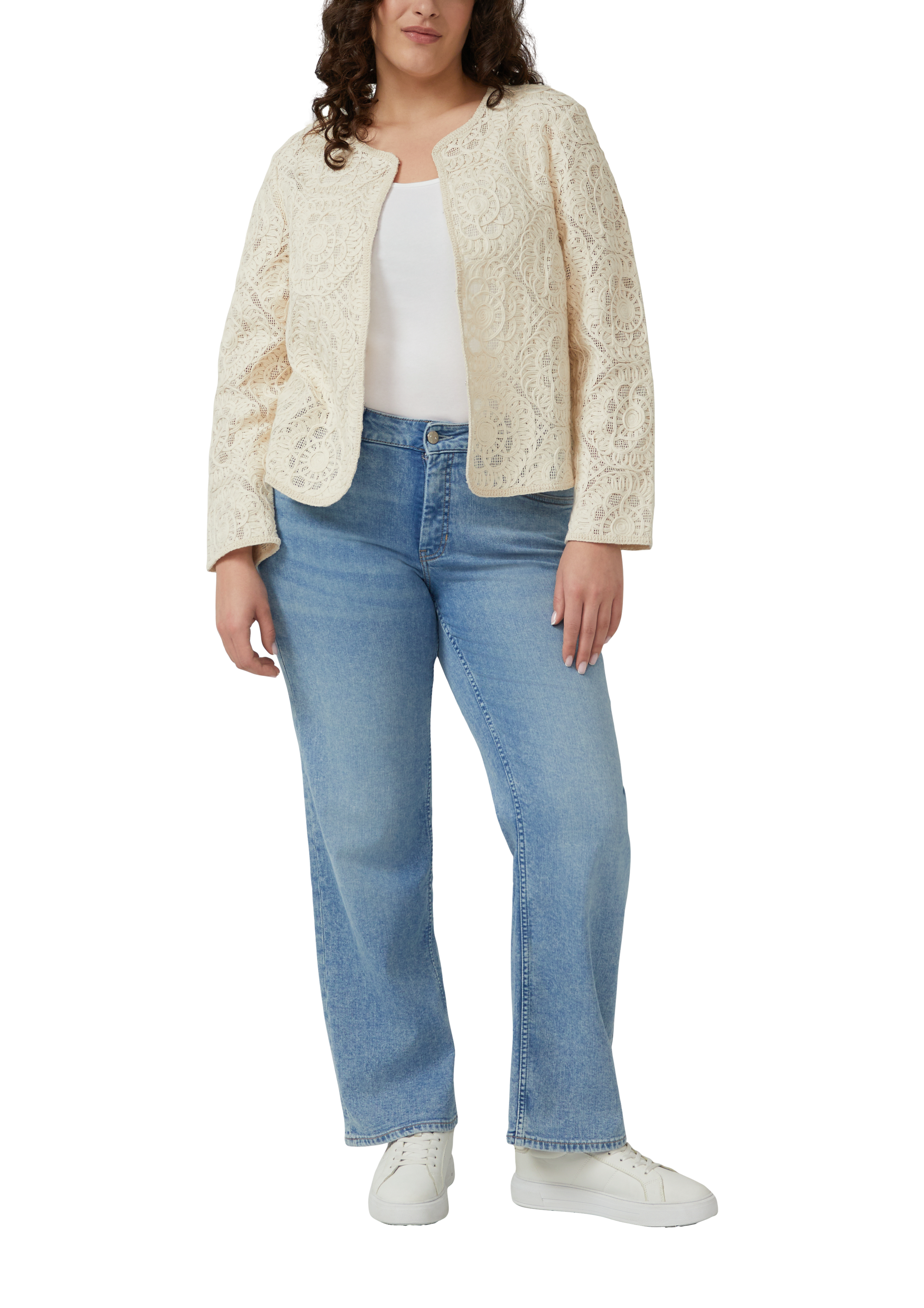 Crochet lace cropped jacket - Beige | s.Oliver