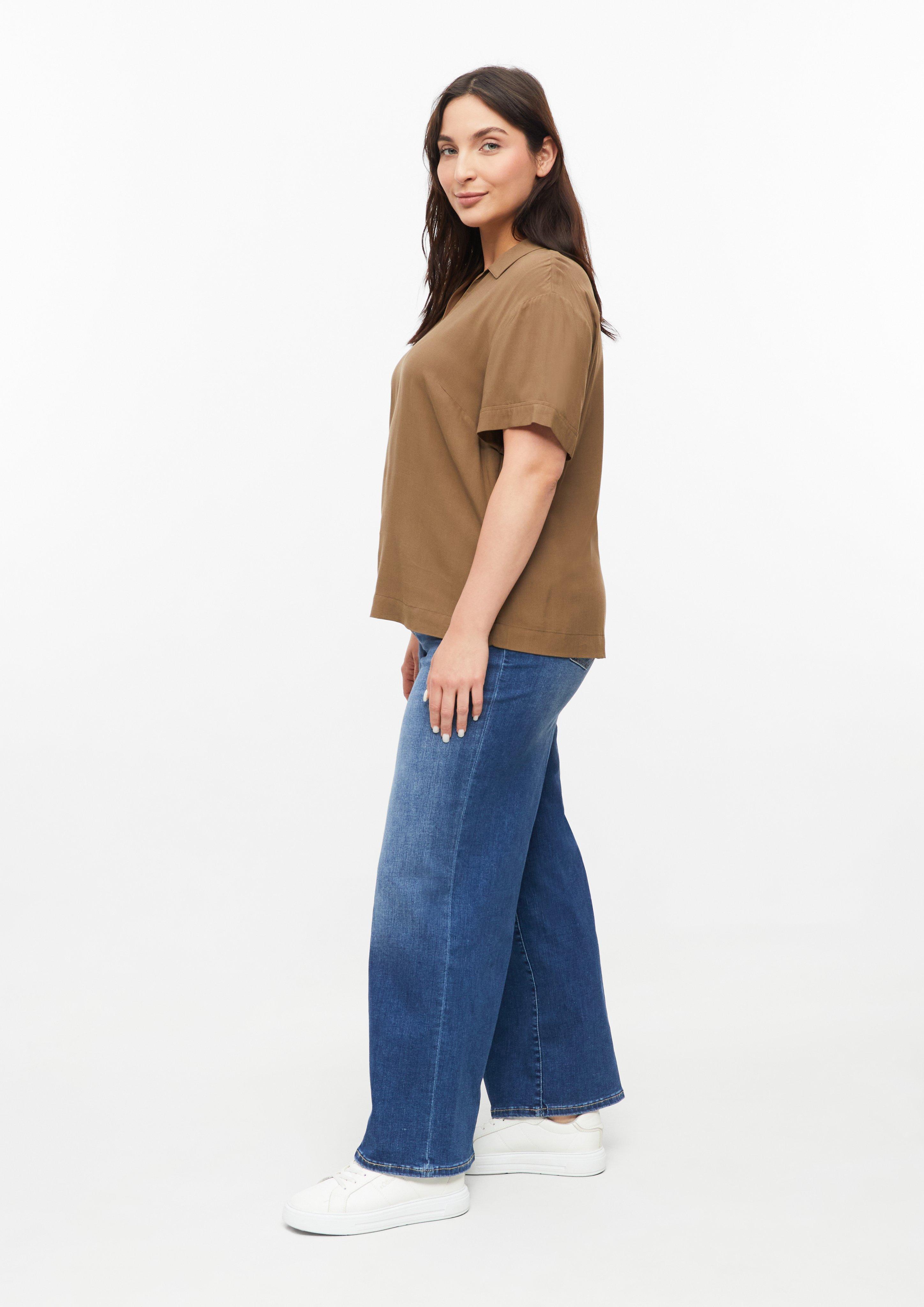 Femmes Blouse en viscose avec épaules recoupées en brun de s.Oliver CURVE