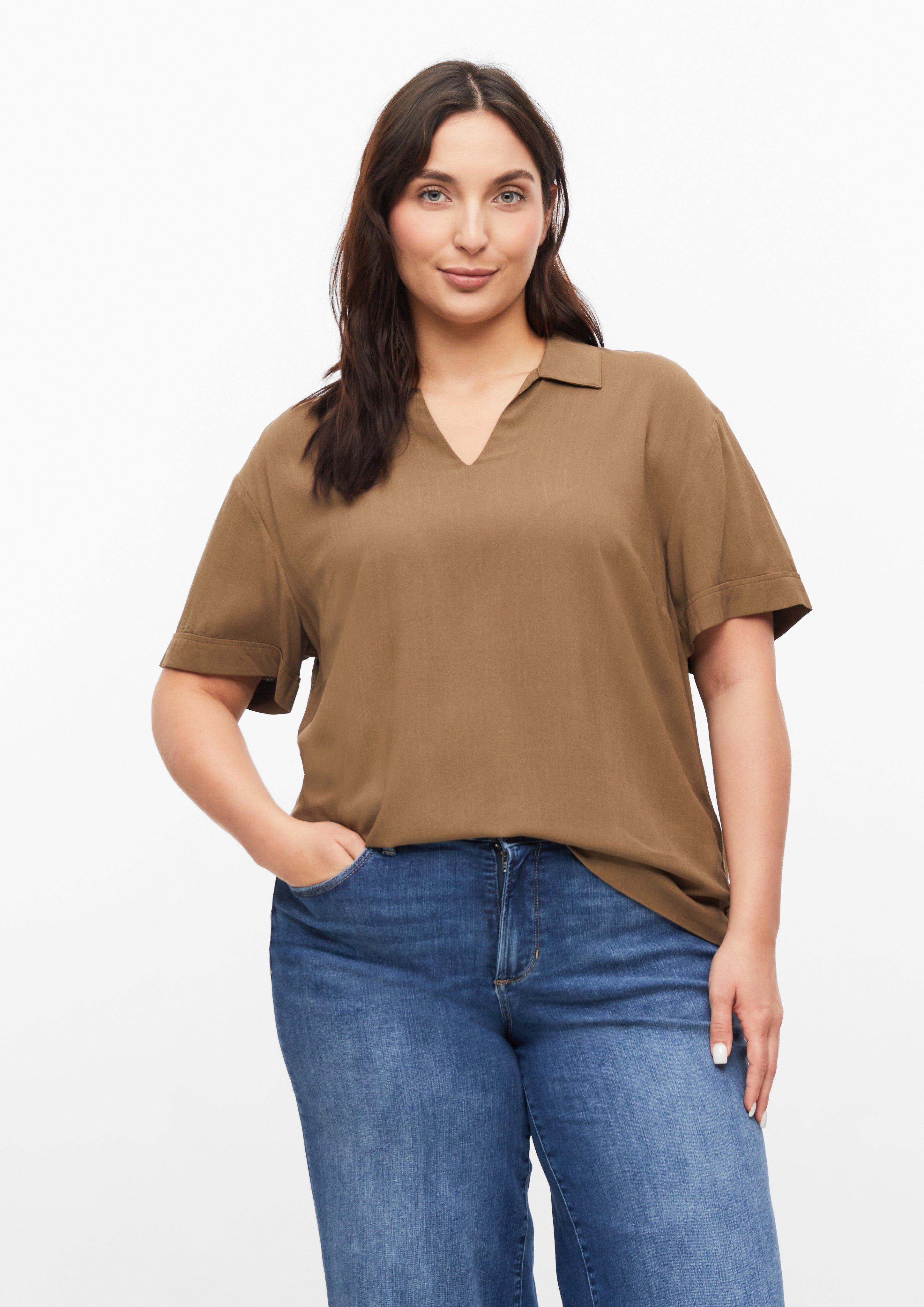 Damen Viskosebluse mit überschnittenen Schultern in braun von s.Oliver CURVE