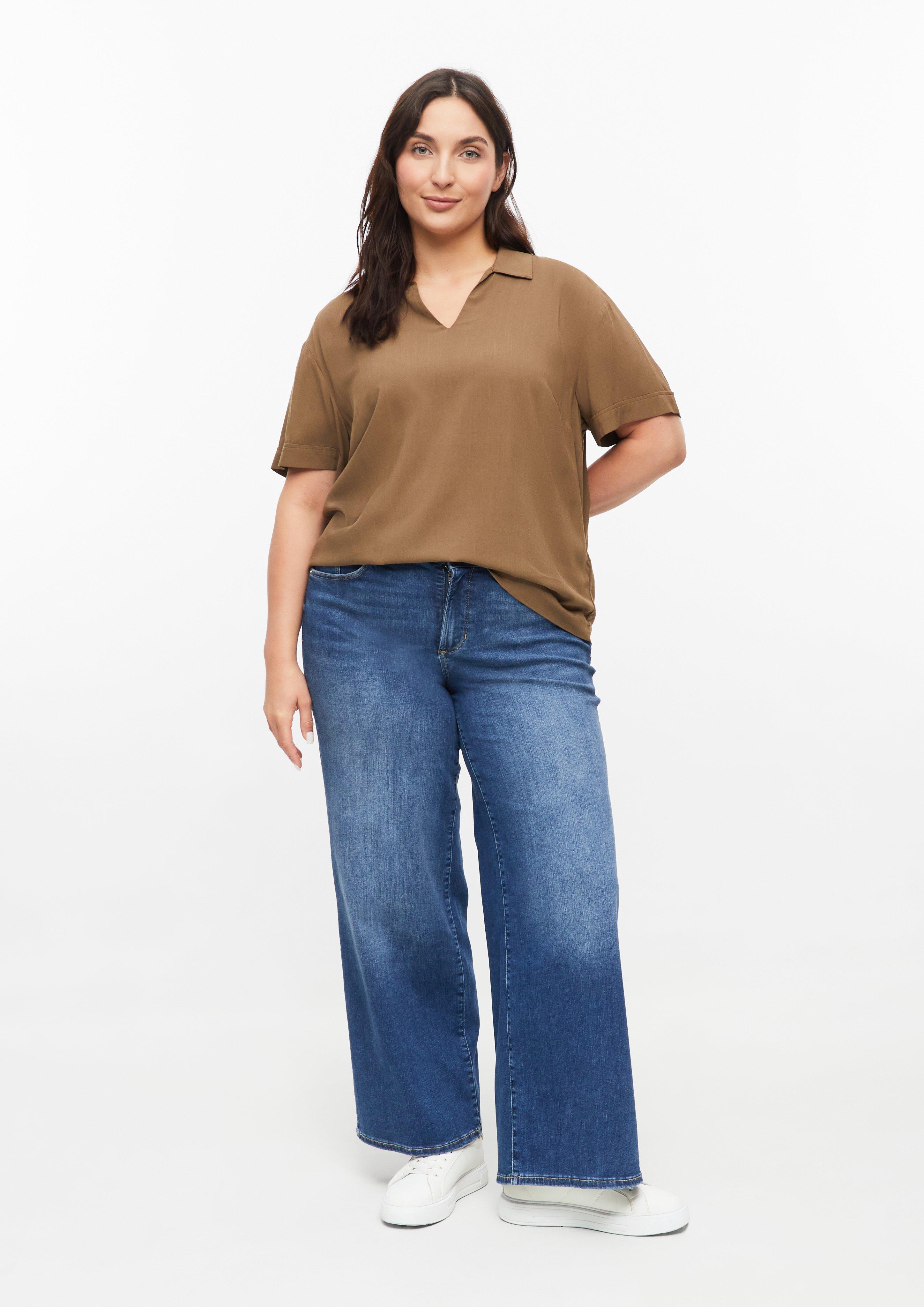 Femmes Blouse en viscose avec épaules recoupées en brun de s.Oliver CURVE