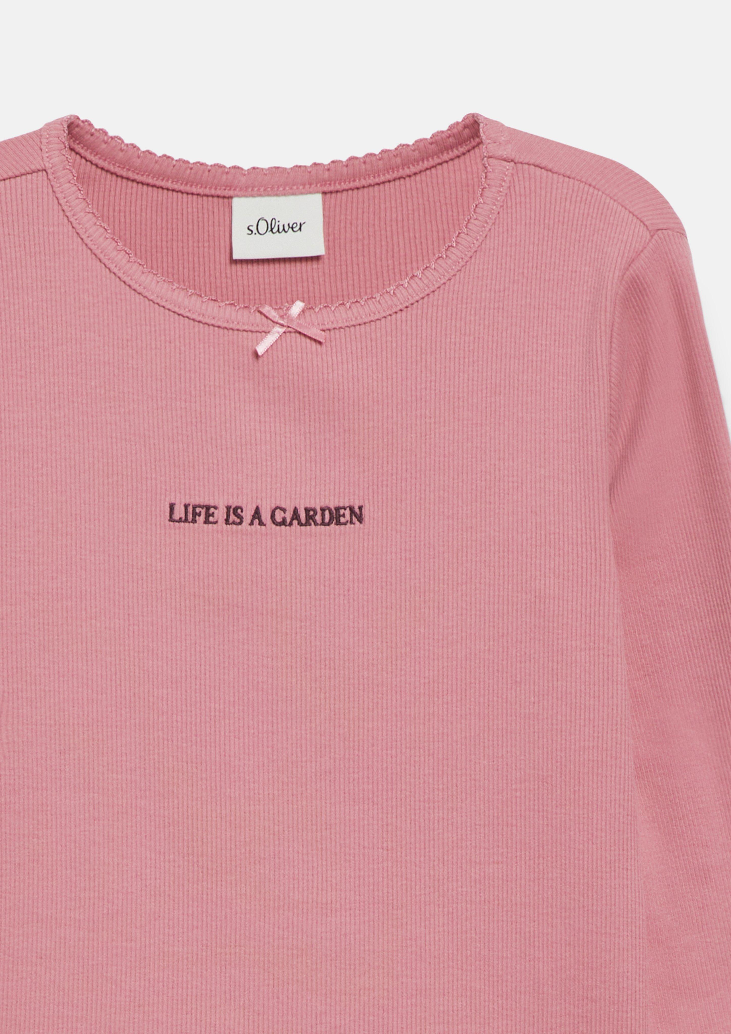 Junior T-shirt à manches longues coupe ajustée avec broderie en rose de s.Oliver