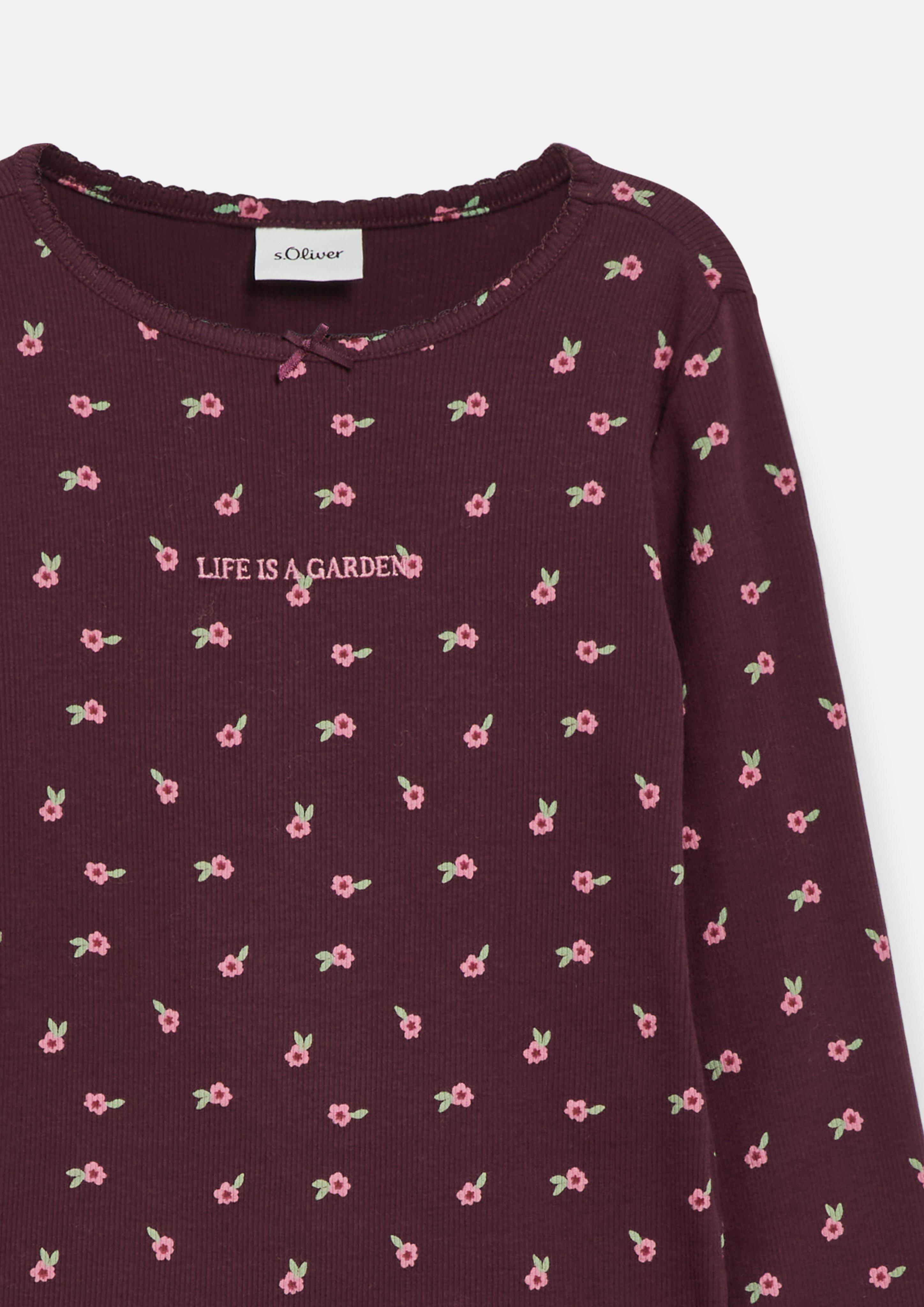 Junior T-shirt à manches longues coupe ajustée avec broderie en rouge de s.Oliver