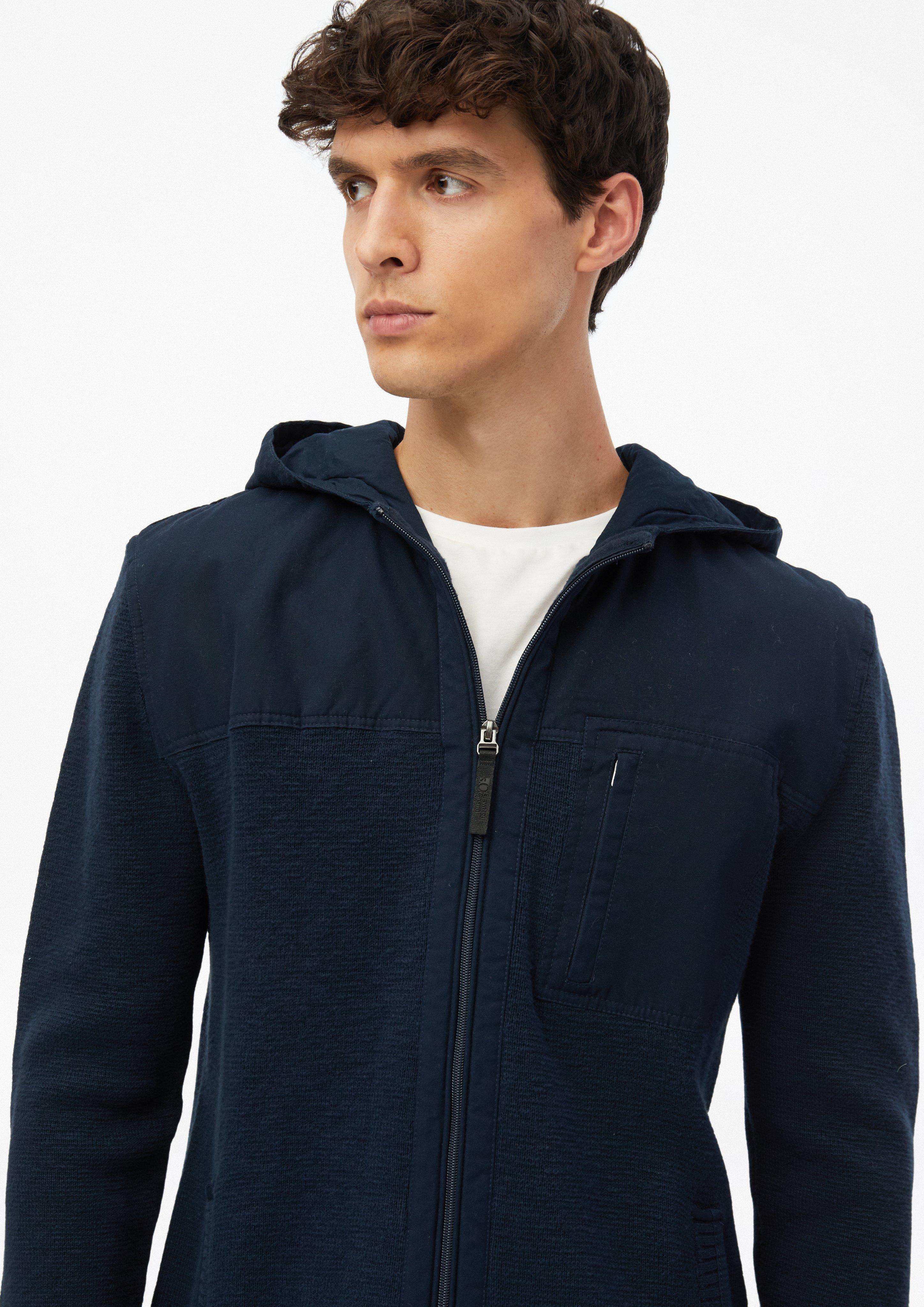 Herren Sportive Strickjacke aus Fabricmix mit Kapuze in blau von s.Oliver