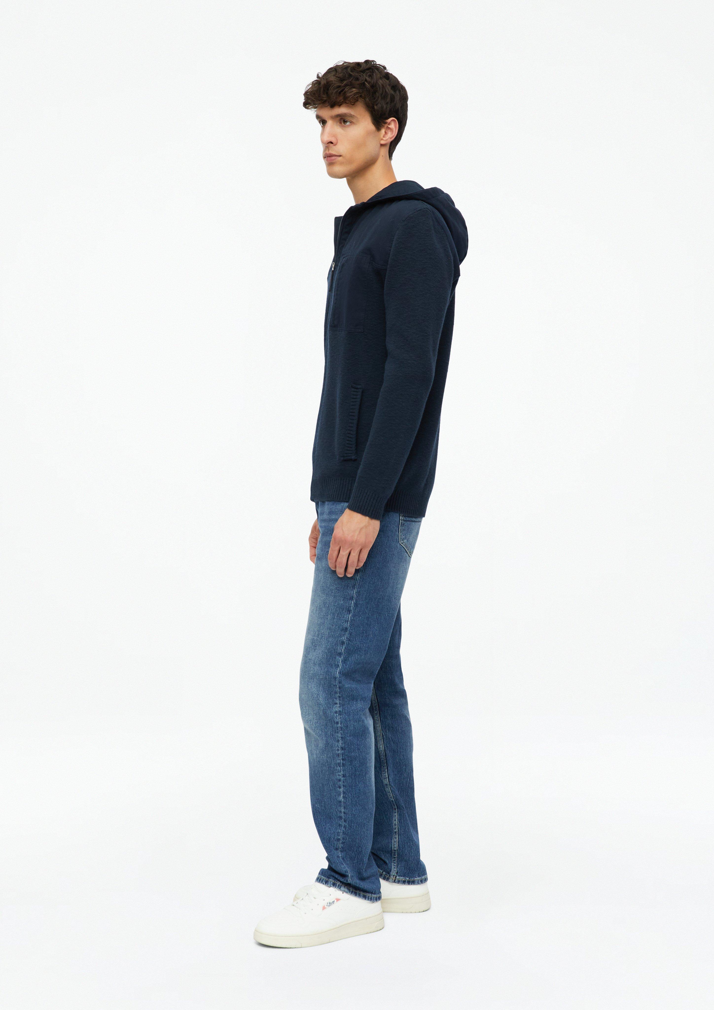 Herren Sportive Strickjacke aus Fabricmix mit Kapuze in blau von s.Oliver