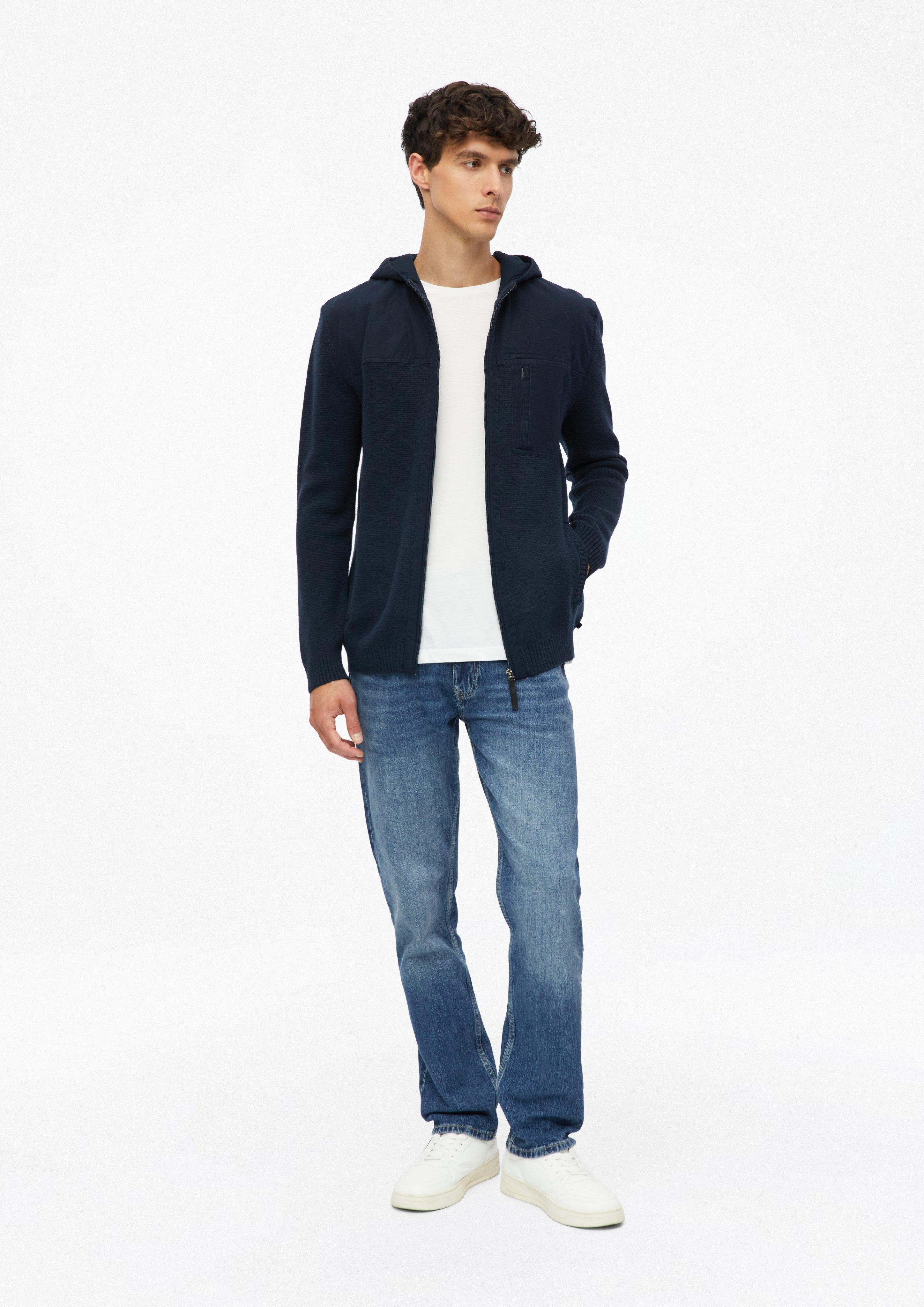 Herren Sportive Strickjacke aus Fabricmix mit Kapuze in blau von s.Oliver