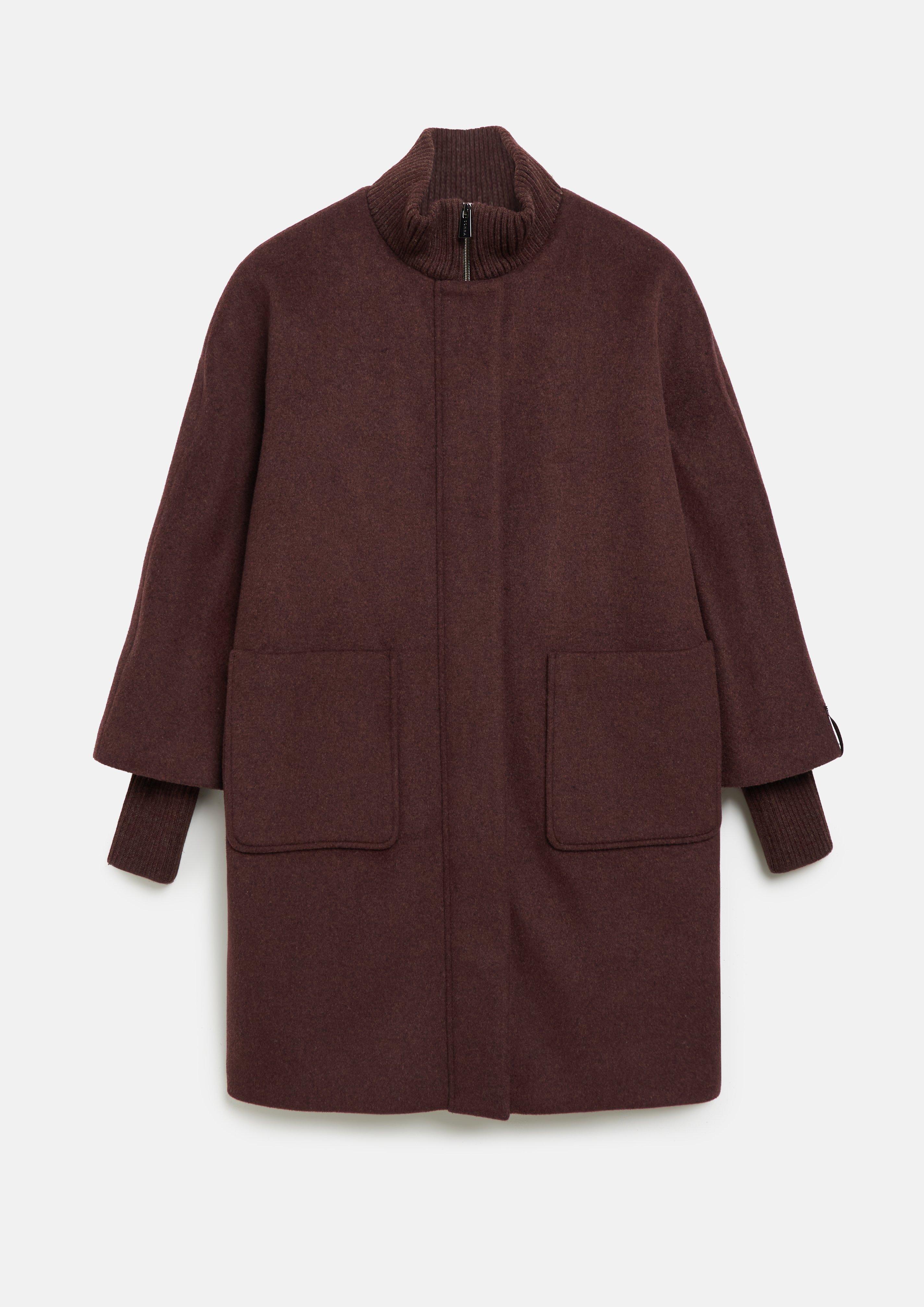 Wool-blend cape coat with ribbed details in red by COMMA