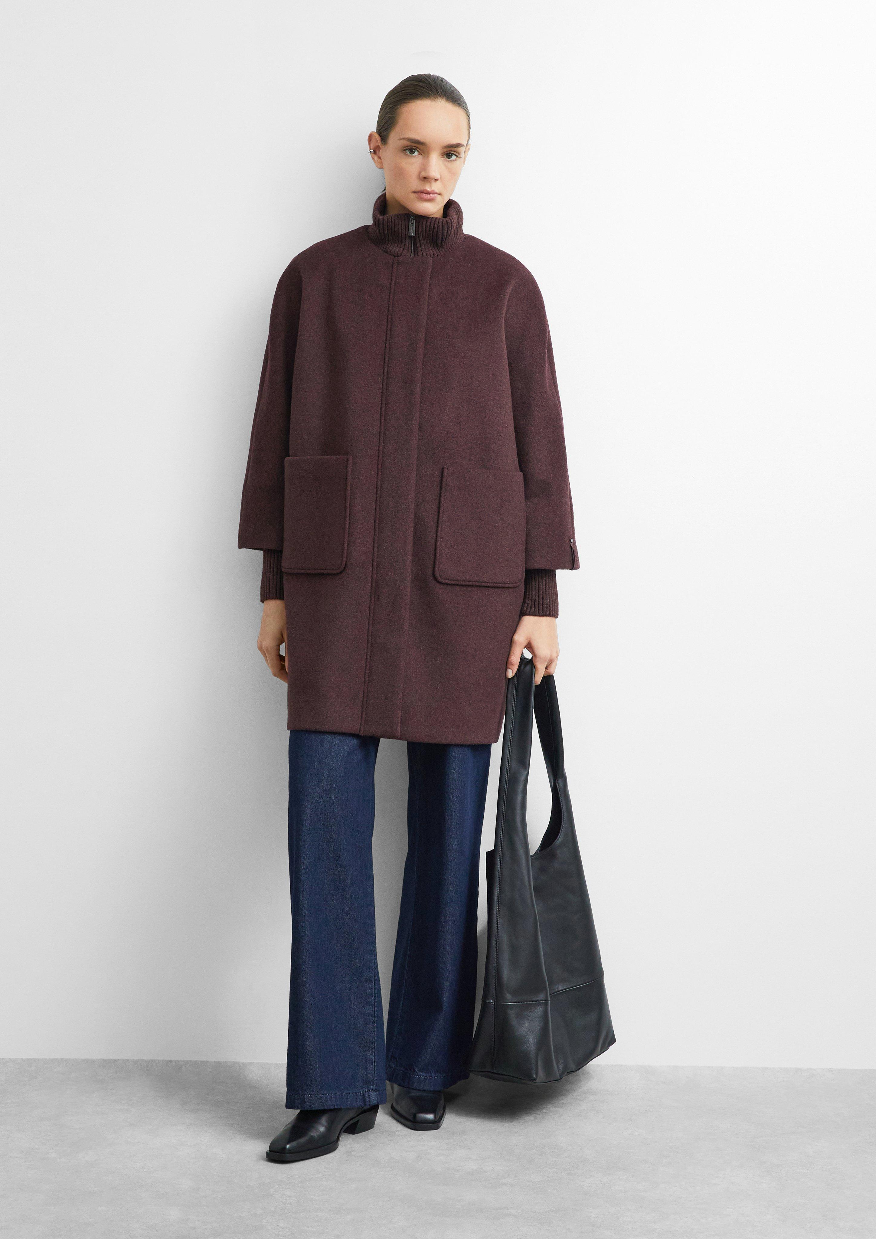 Wool-blend cape coat with ribbed details in red by COMMA