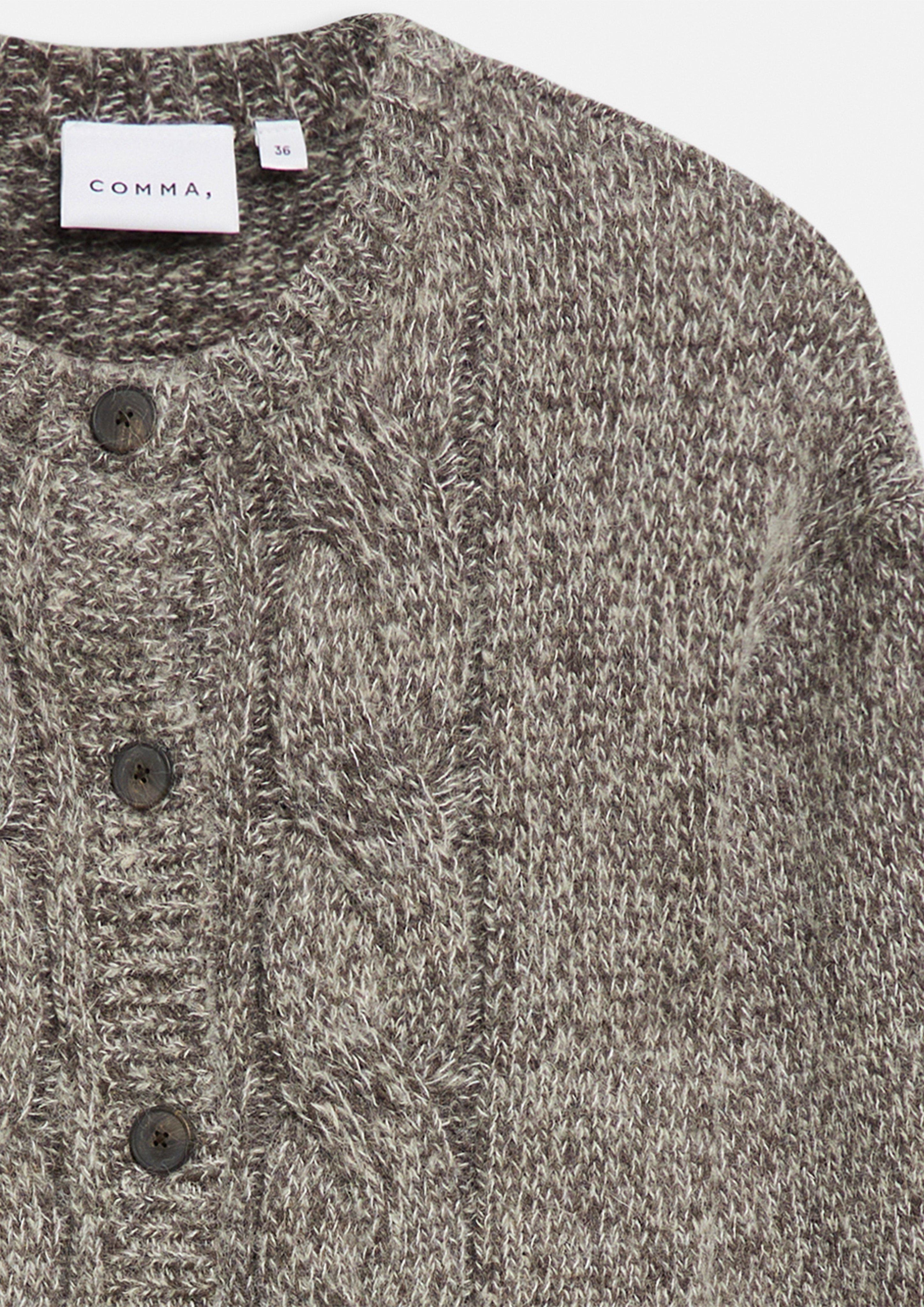 Mouliné-Cardigan mit Zopfmuster in grau von COMMA