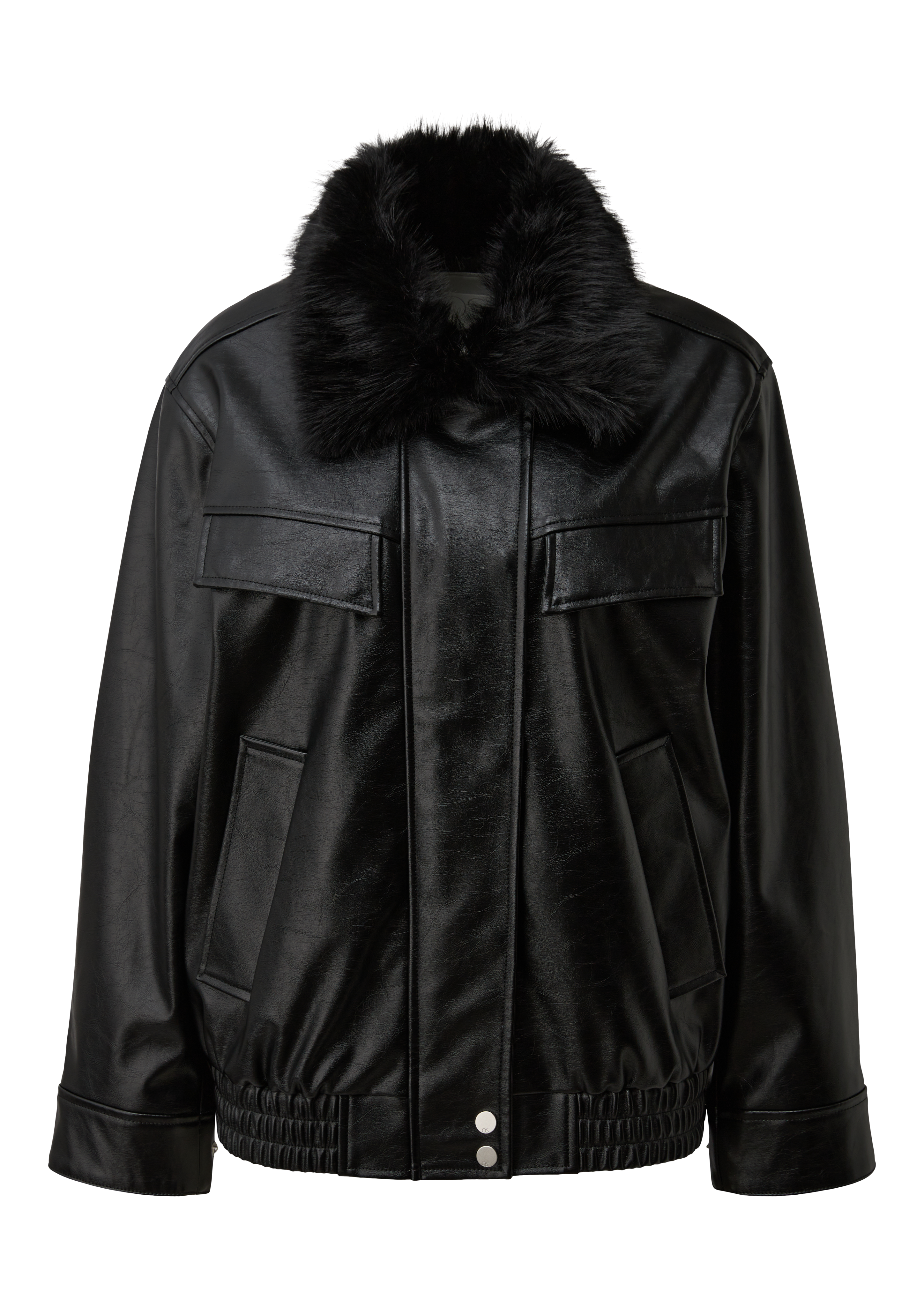 Jacke in Lederoptik mit abnehmbaren Fellkragen