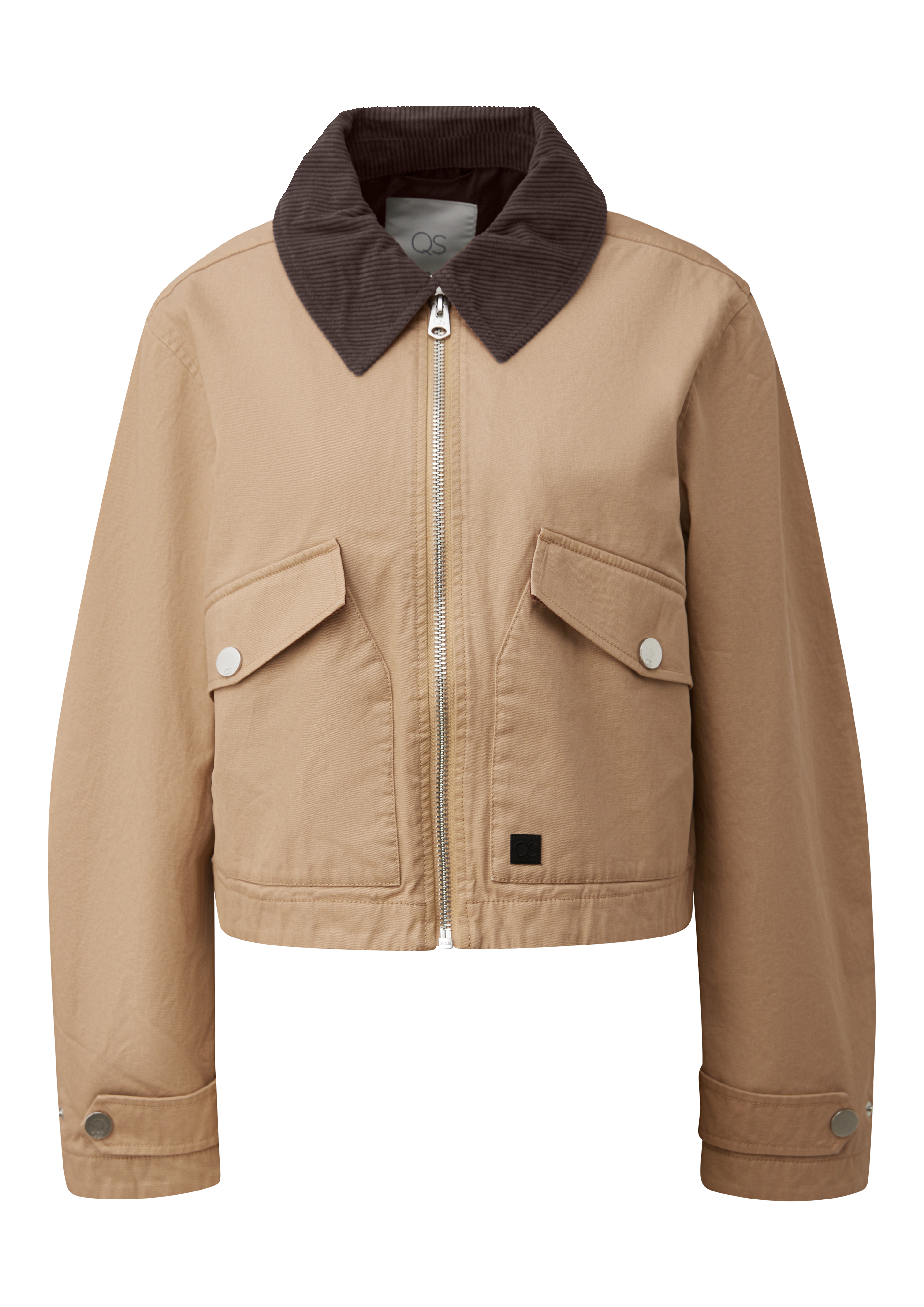 Kurze Jacke mit Coating und Kordkragen