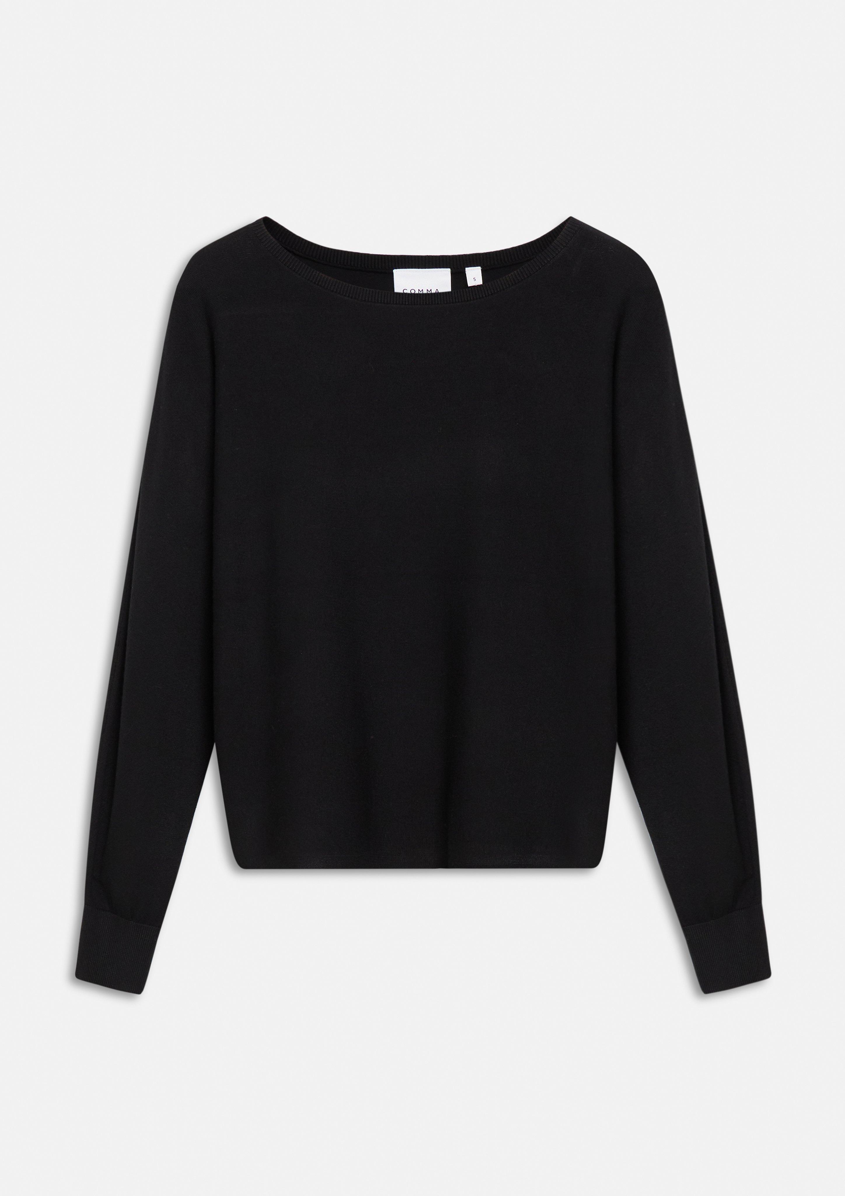 Fine-knit sweater made of a viscose blend with batwing sleeves in black by COMMA
