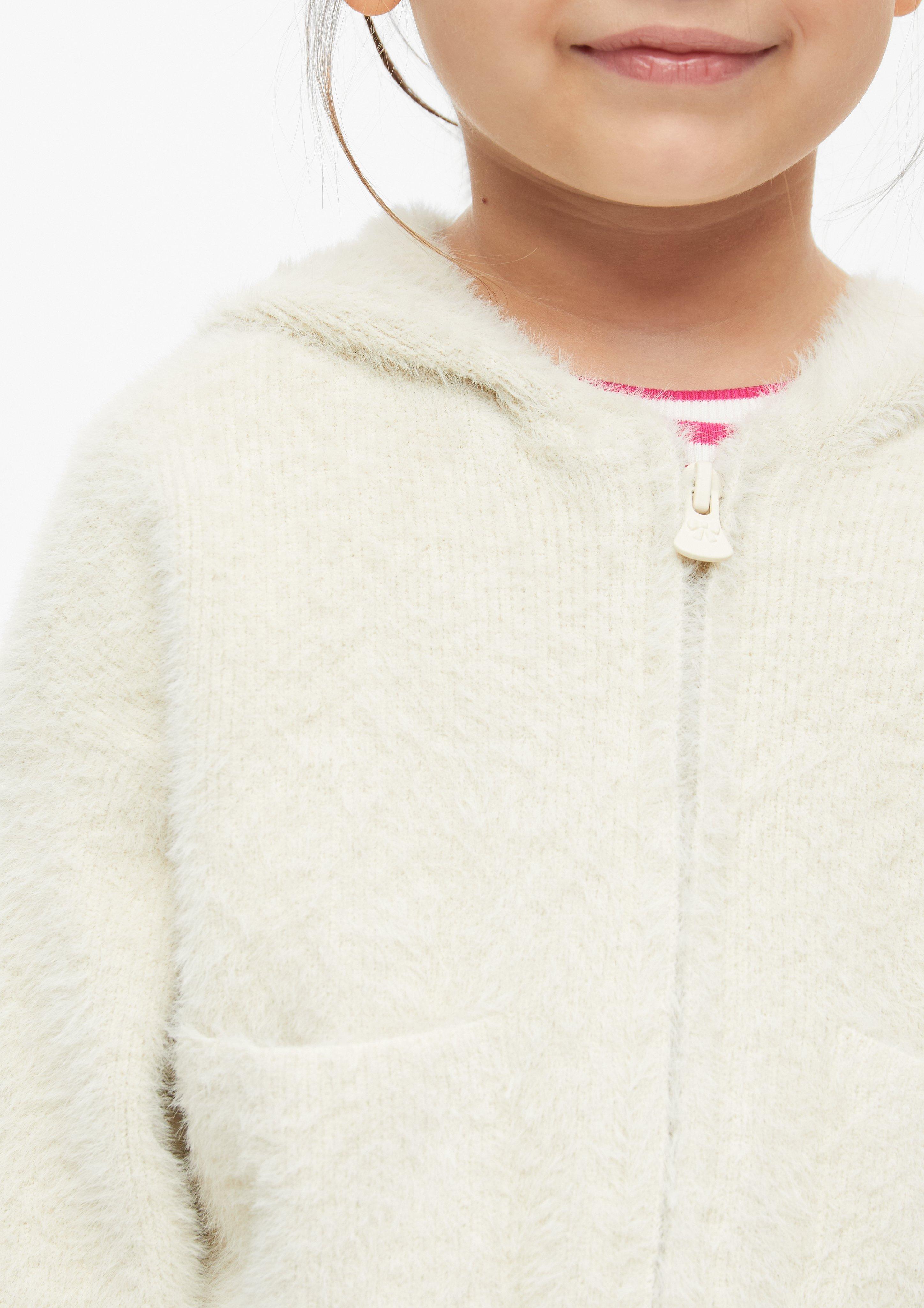 Junior Zachte, boxy gebreide vest met capuchon in beige van s.Oliver