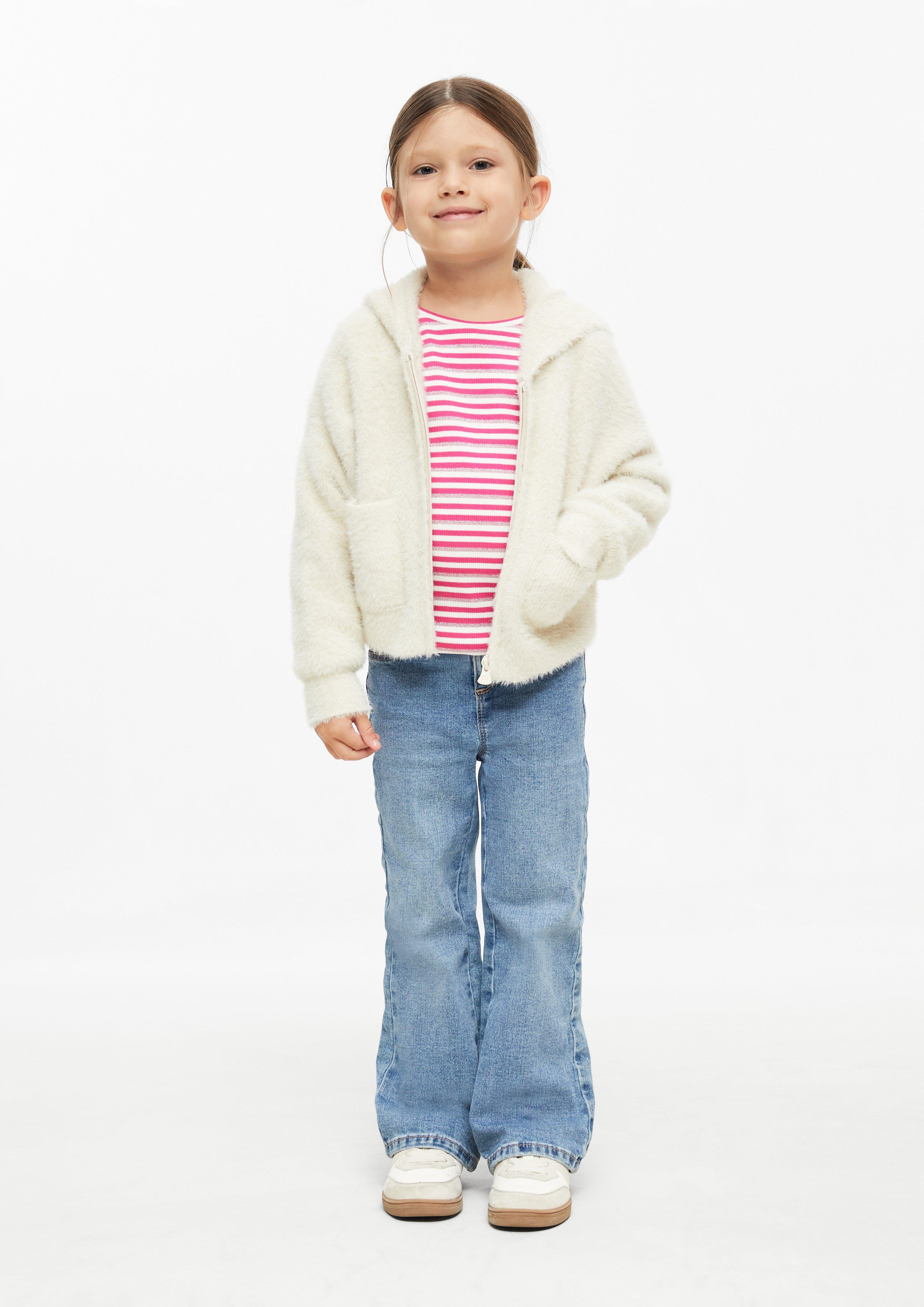 Junior Zachte, boxy gebreide vest met capuchon in beige van s.Oliver