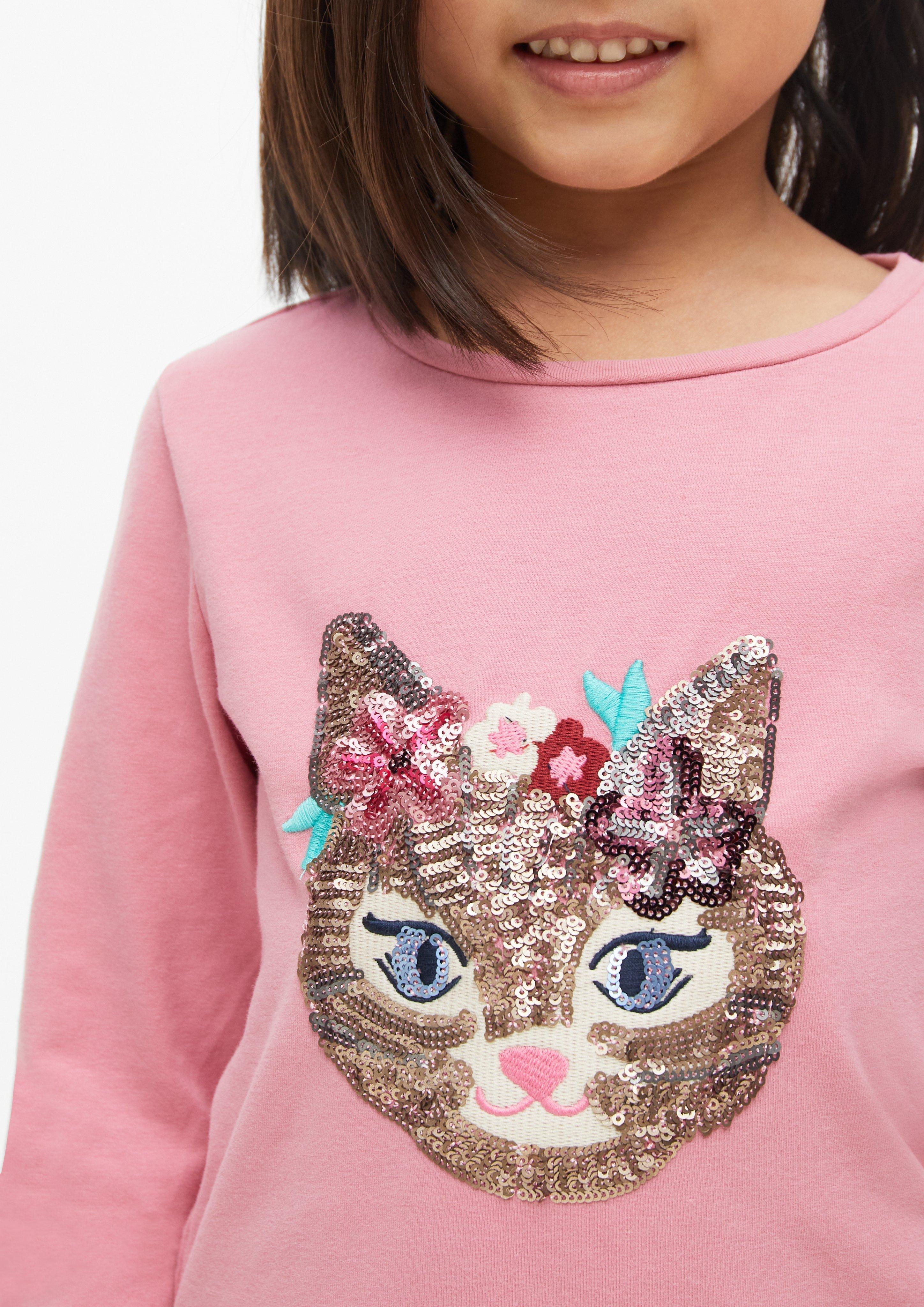 Kids Slim-fit T-shirt with embroidery and sequins in pink by s.Oliver