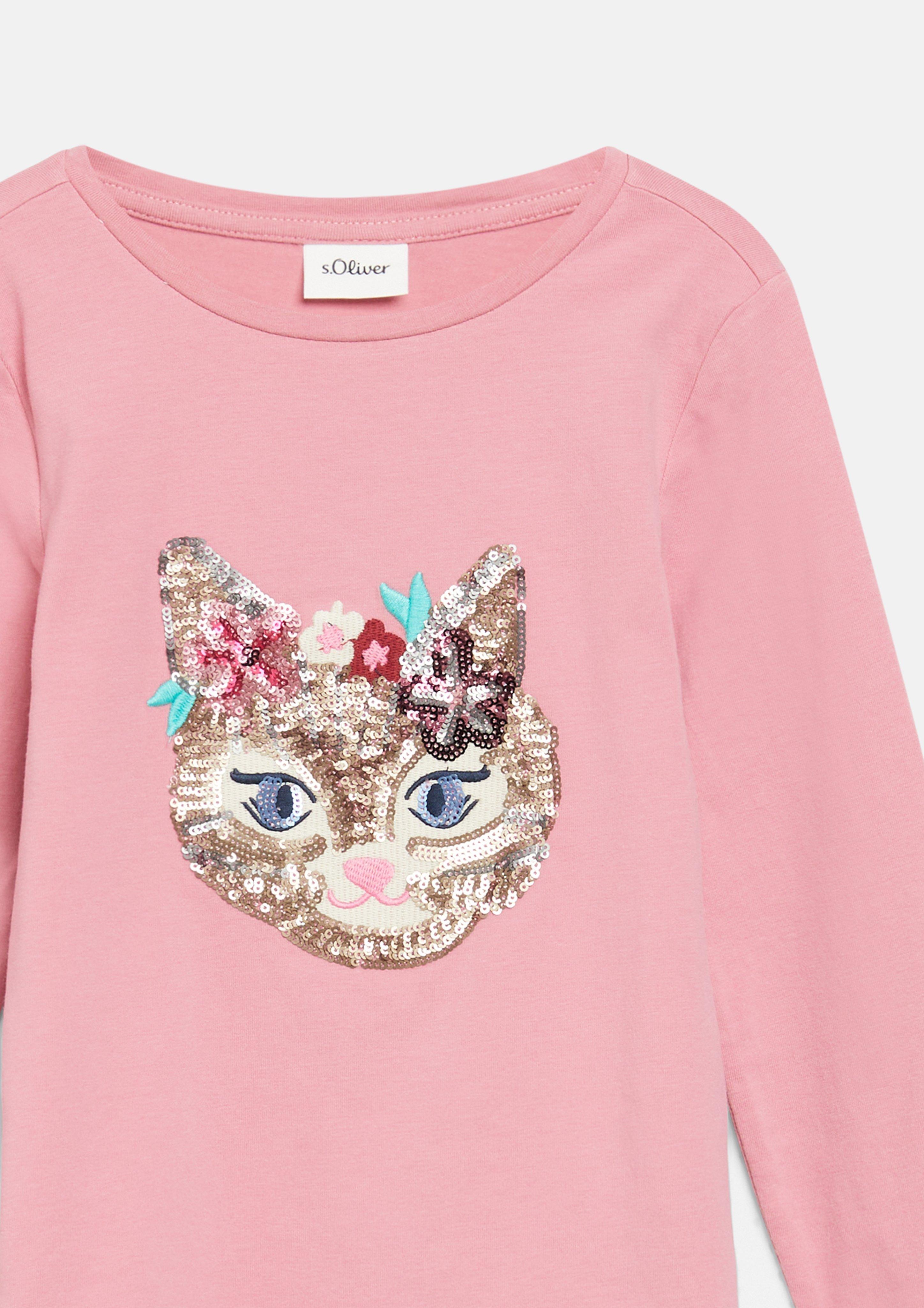 Kinder T-Shirt im Slim Fit mit Stickerei und Pailletten in pink von s.Oliver