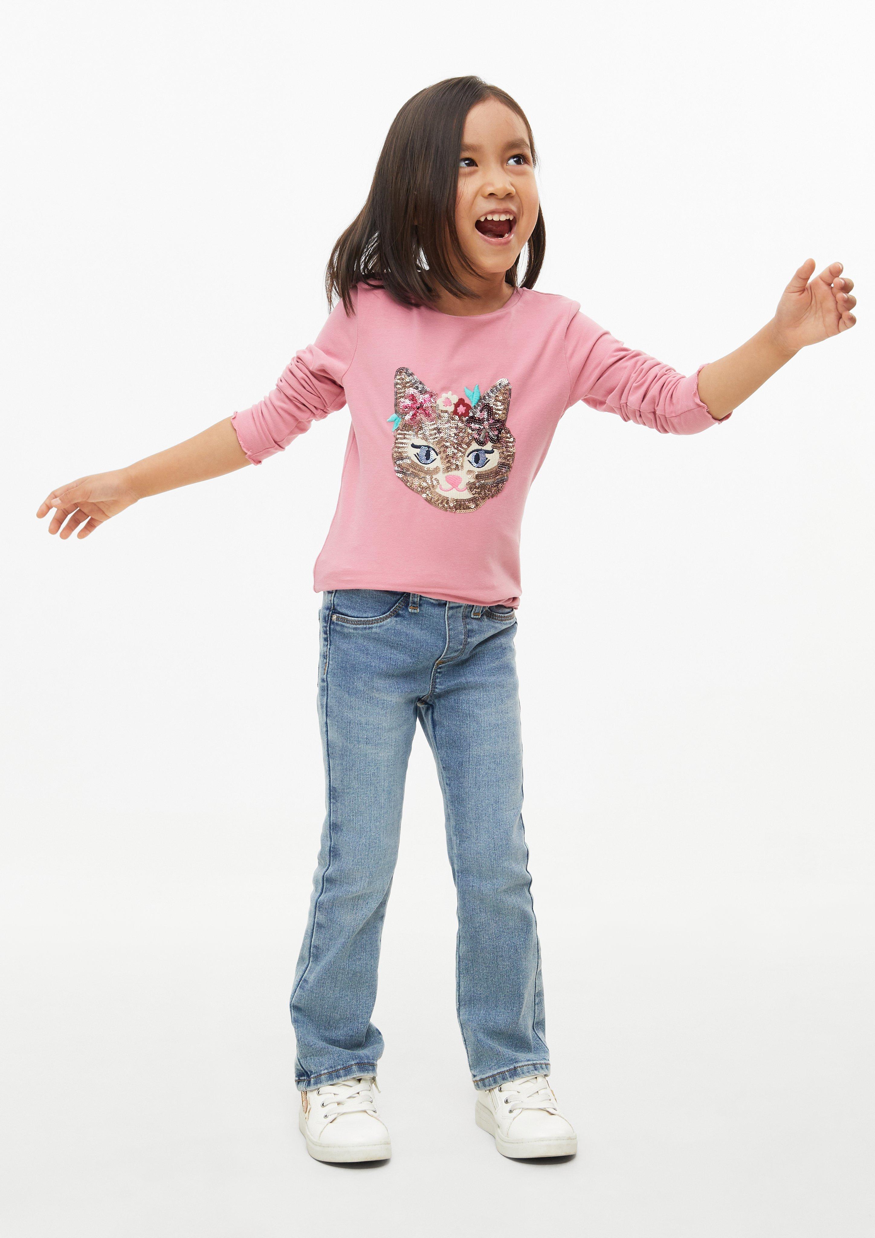 Kids Slim-fit T-shirt with embroidery and sequins in pink by s.Oliver