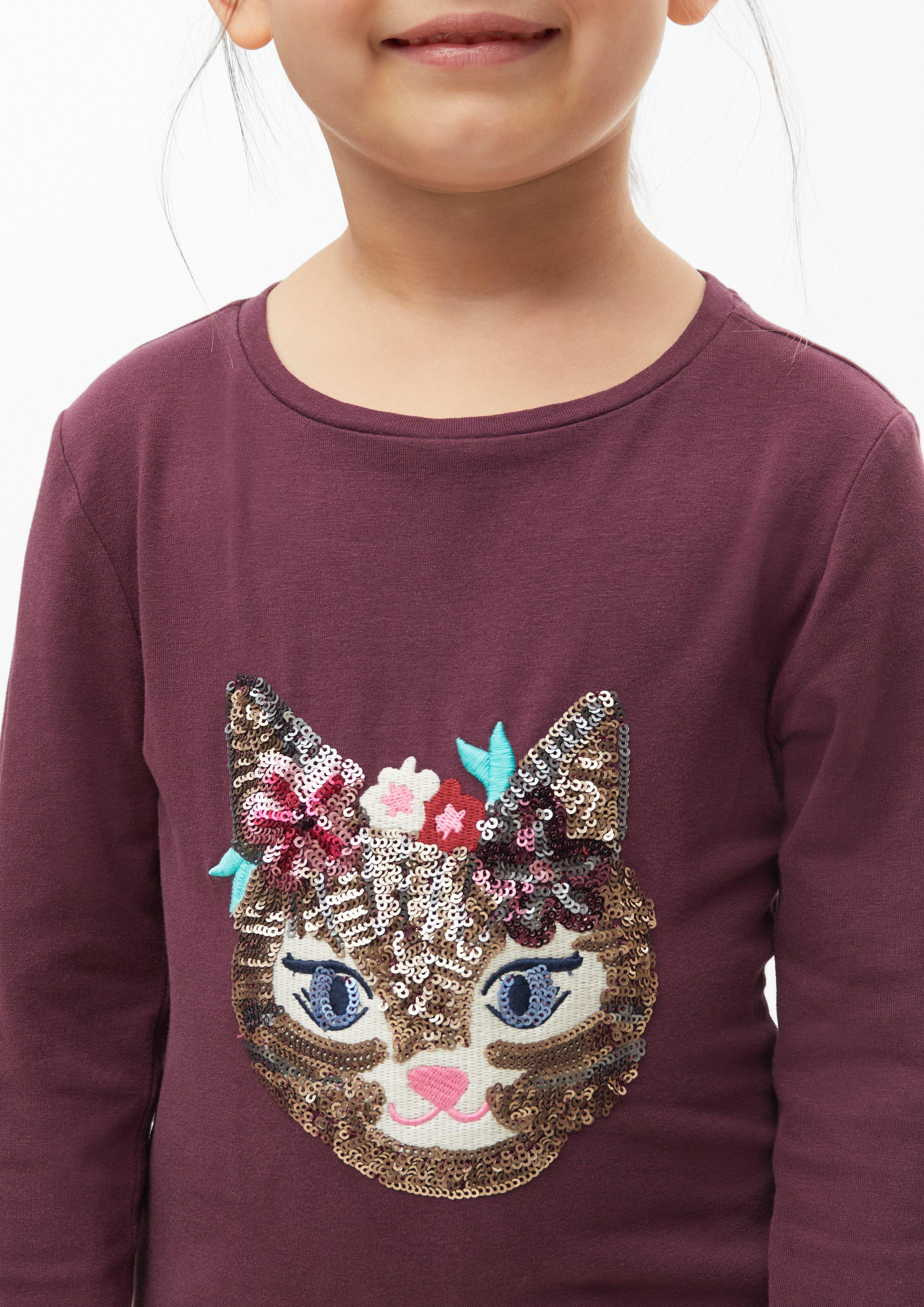 Kinder T-Shirt im Slim Fit mit Stickerei und Pailletten in rot von s.Oliver