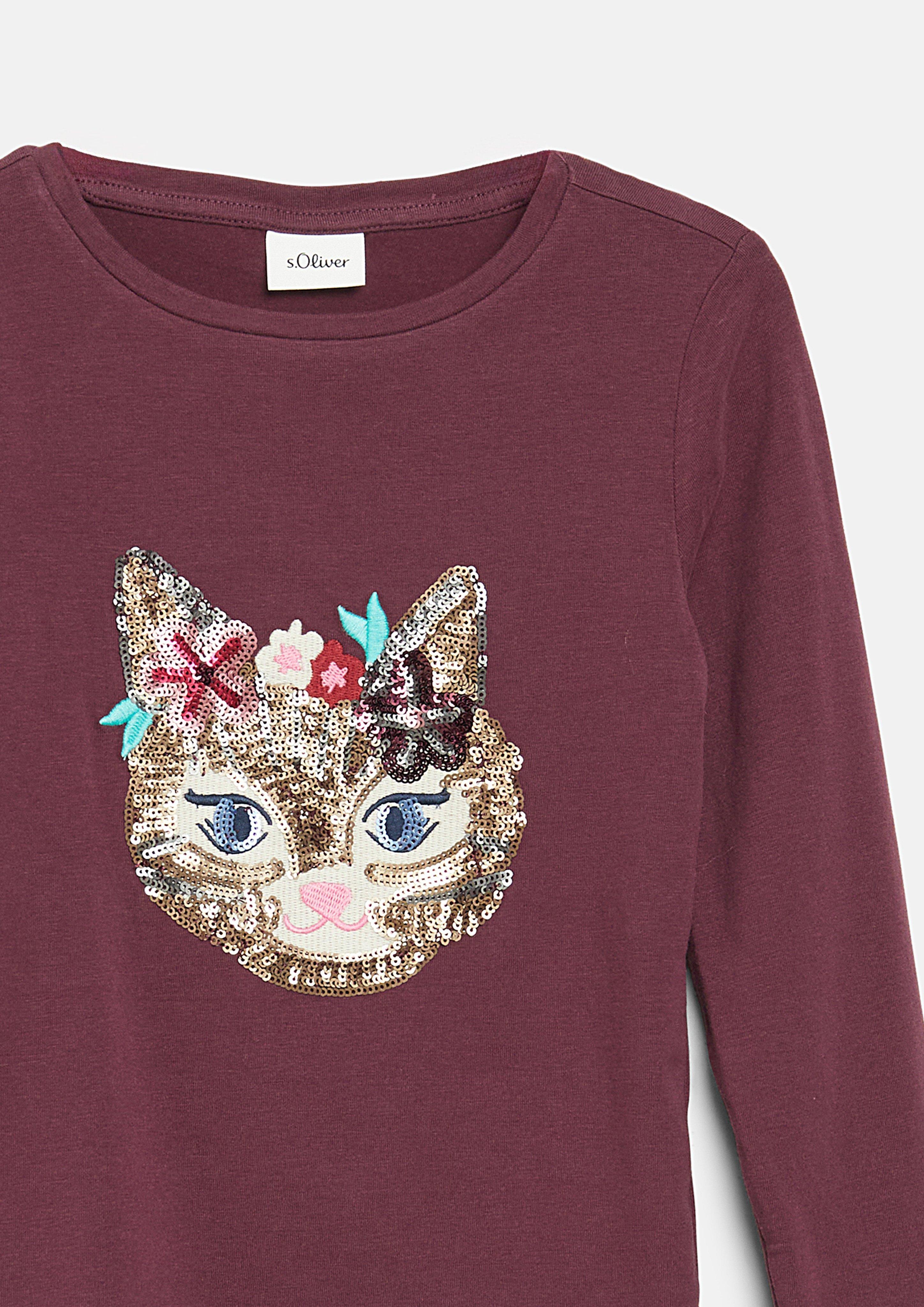 Kinder T-Shirt im Slim Fit mit Stickerei und Pailletten in rot von s.Oliver