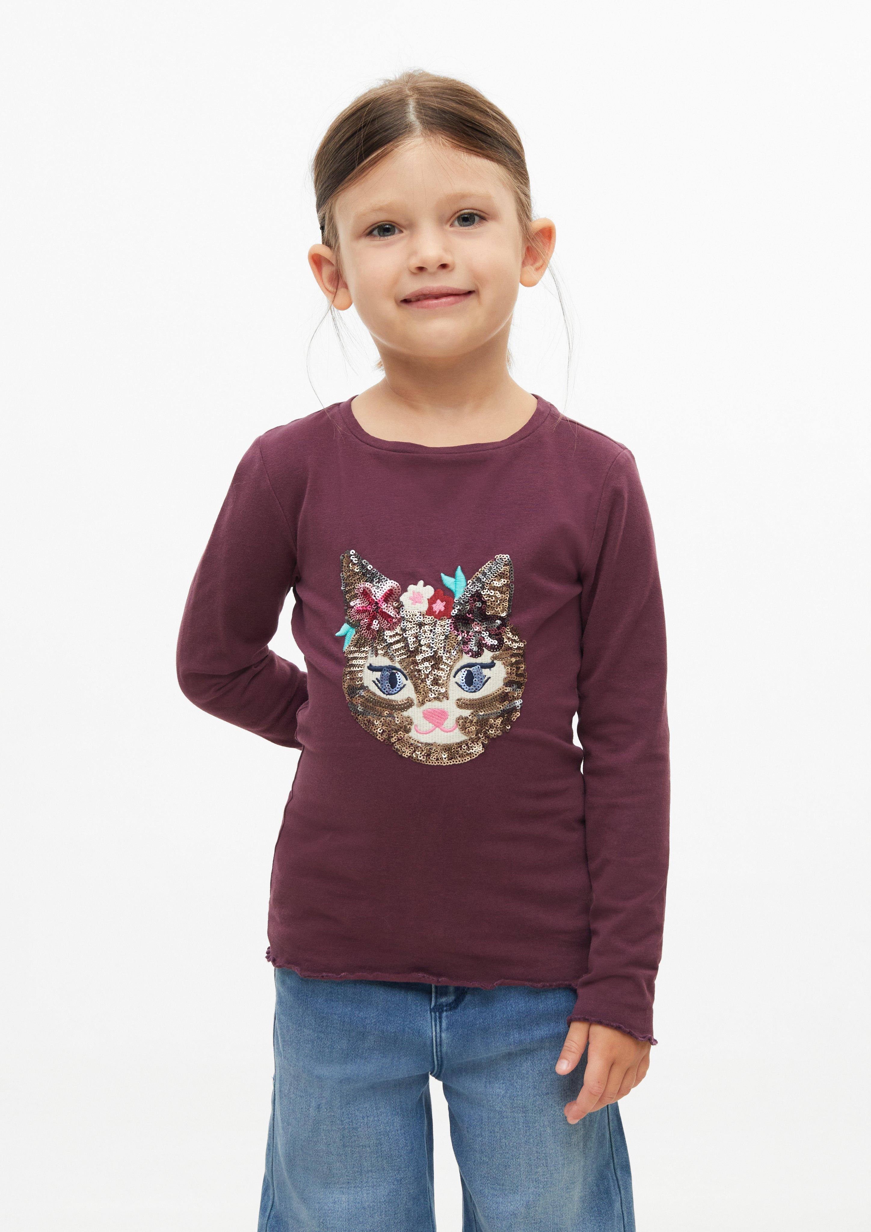 T-shirt met slanke pasvorm, borduursel en pailletten in bordeaux van s.Oliver