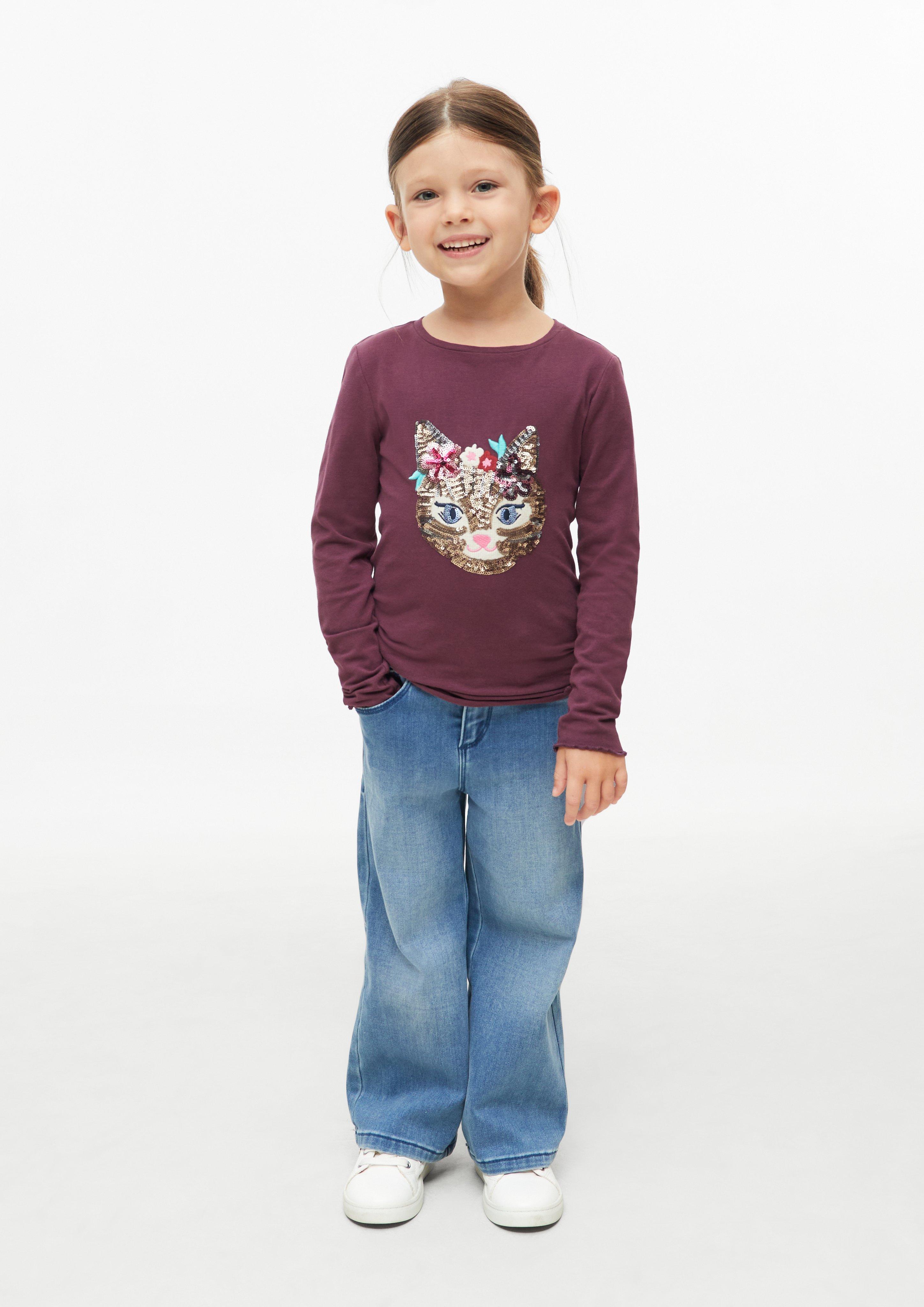 Kinder T-Shirt im Slim Fit mit Stickerei und Pailletten in rot von s.Oliver