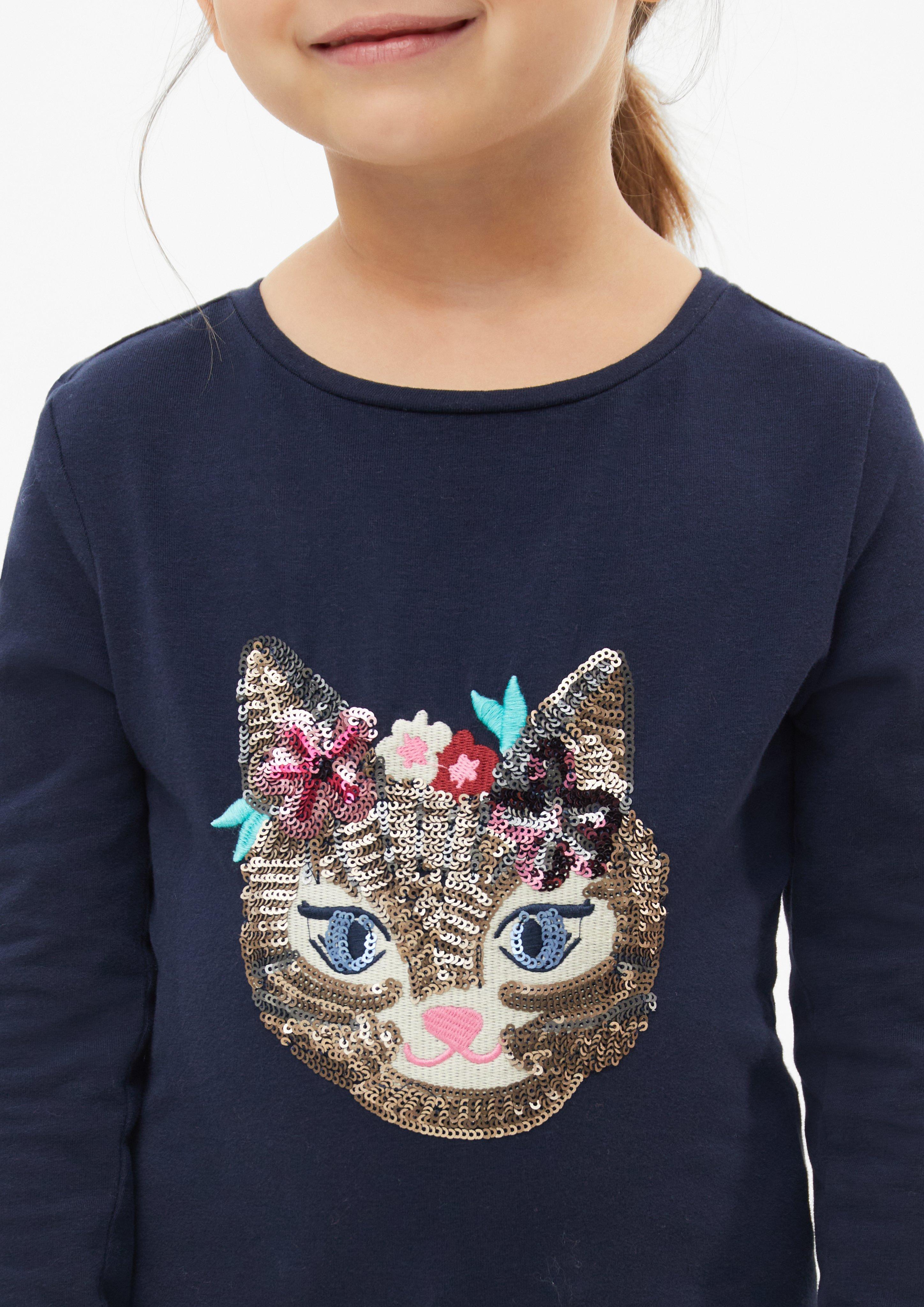 Kinder T-Shirt im Slim Fit mit Stickerei und Pailletten in blau von s.Oliver