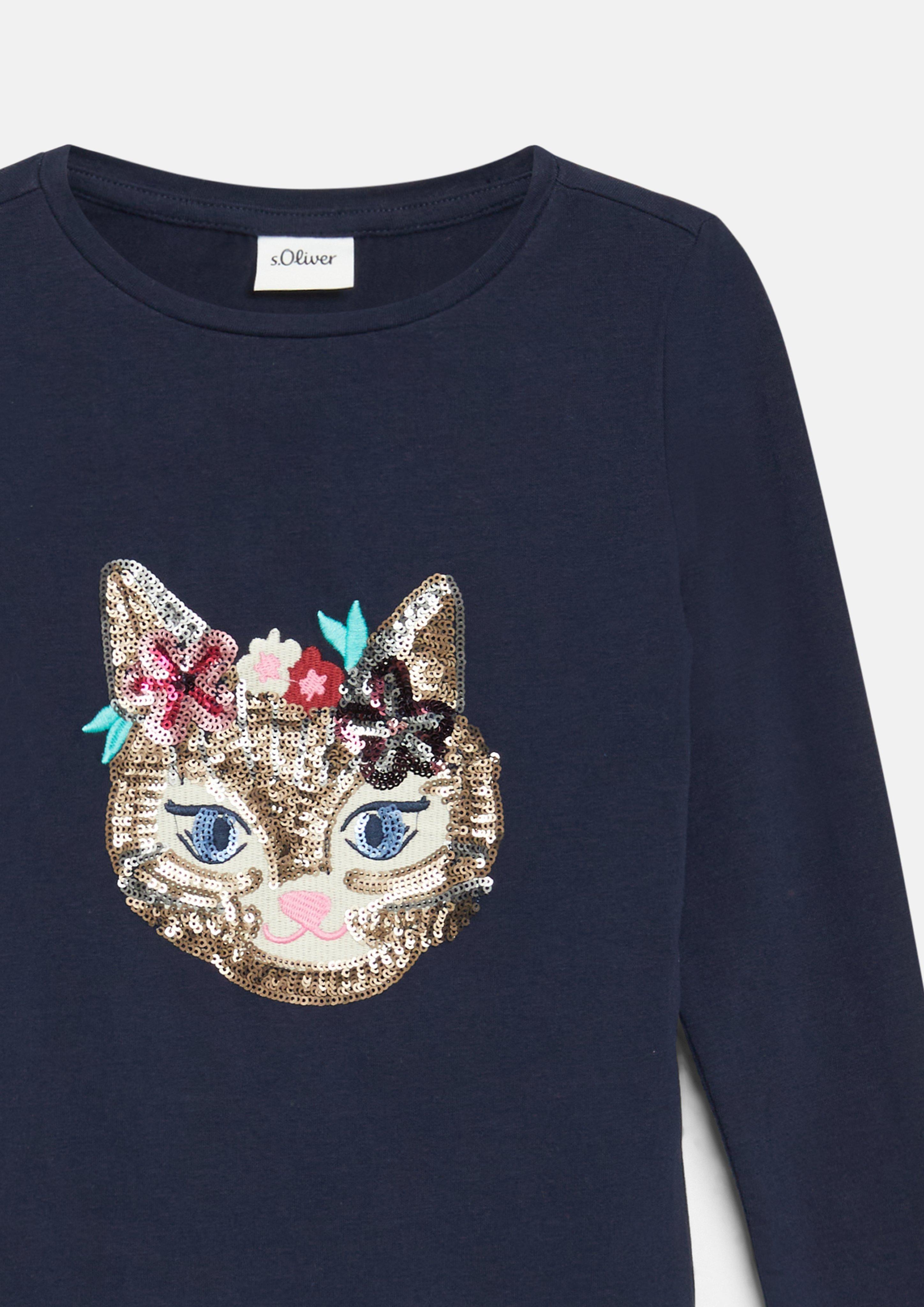Kinder T-Shirt im Slim Fit mit Stickerei und Pailletten in blau von s.Oliver