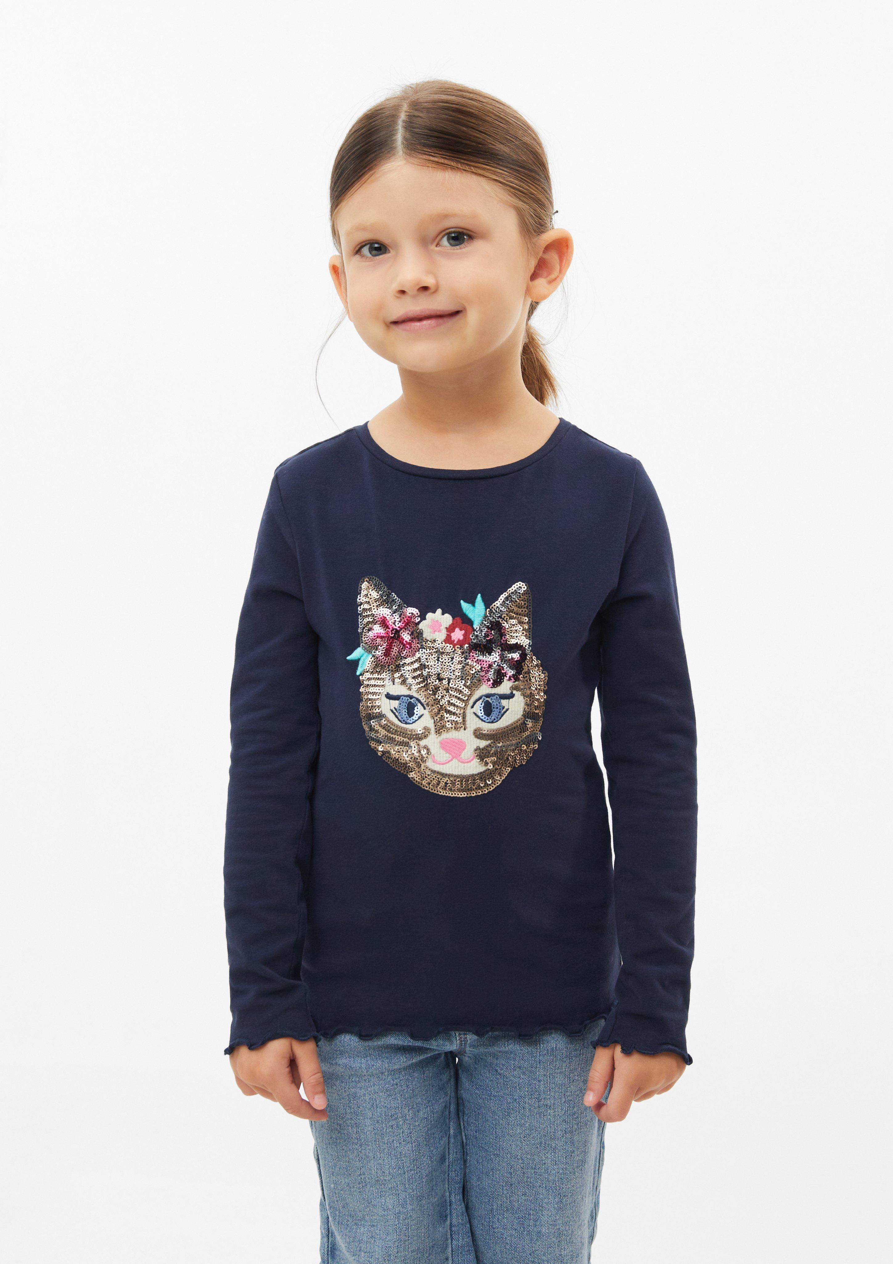 T-Shirt im Slim Fit mit Stickerei und Pailletten in Farbe navy von s.Oliver
