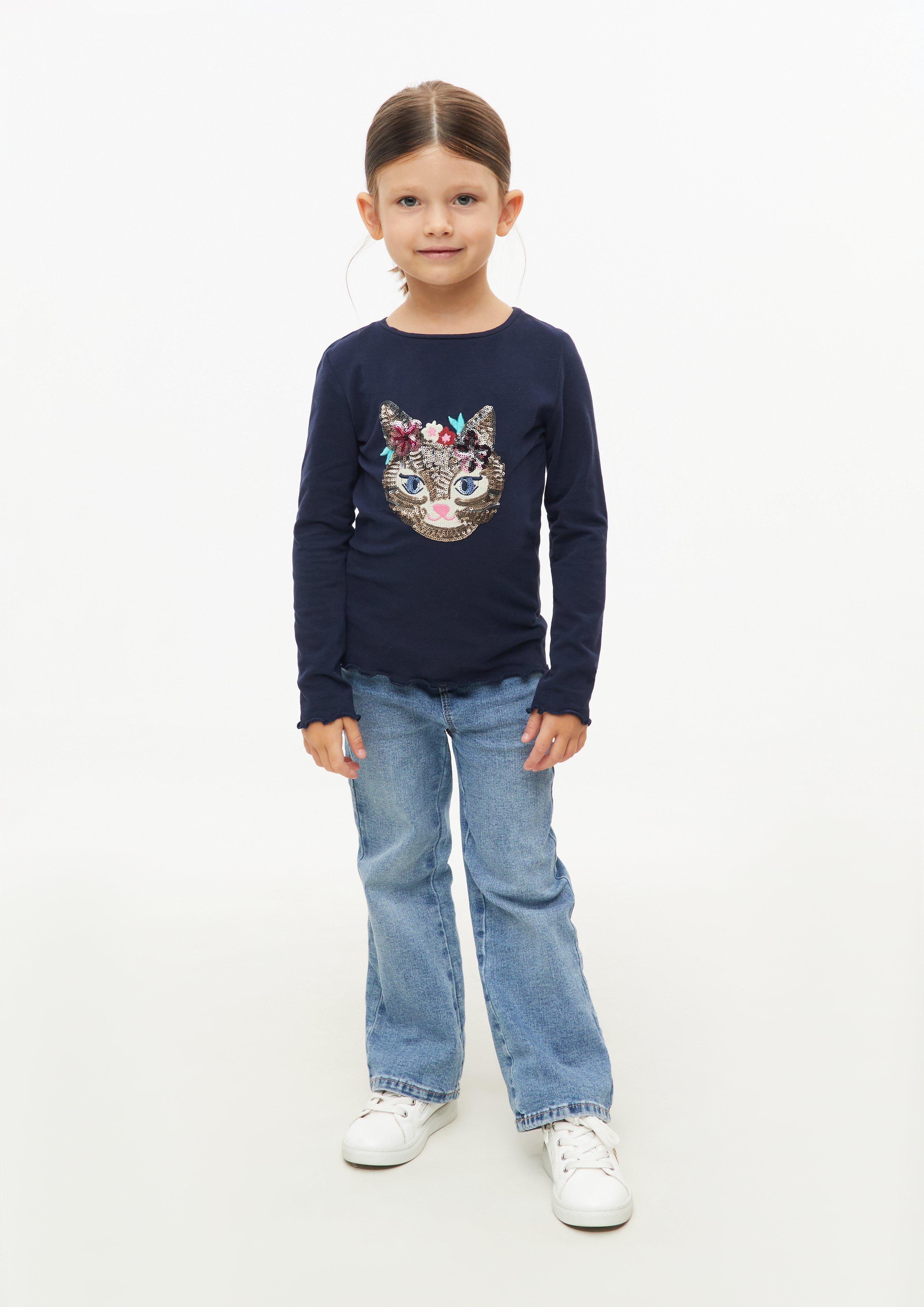 Kinder T-Shirt im Slim Fit mit Stickerei und Pailletten in blau von s.Oliver