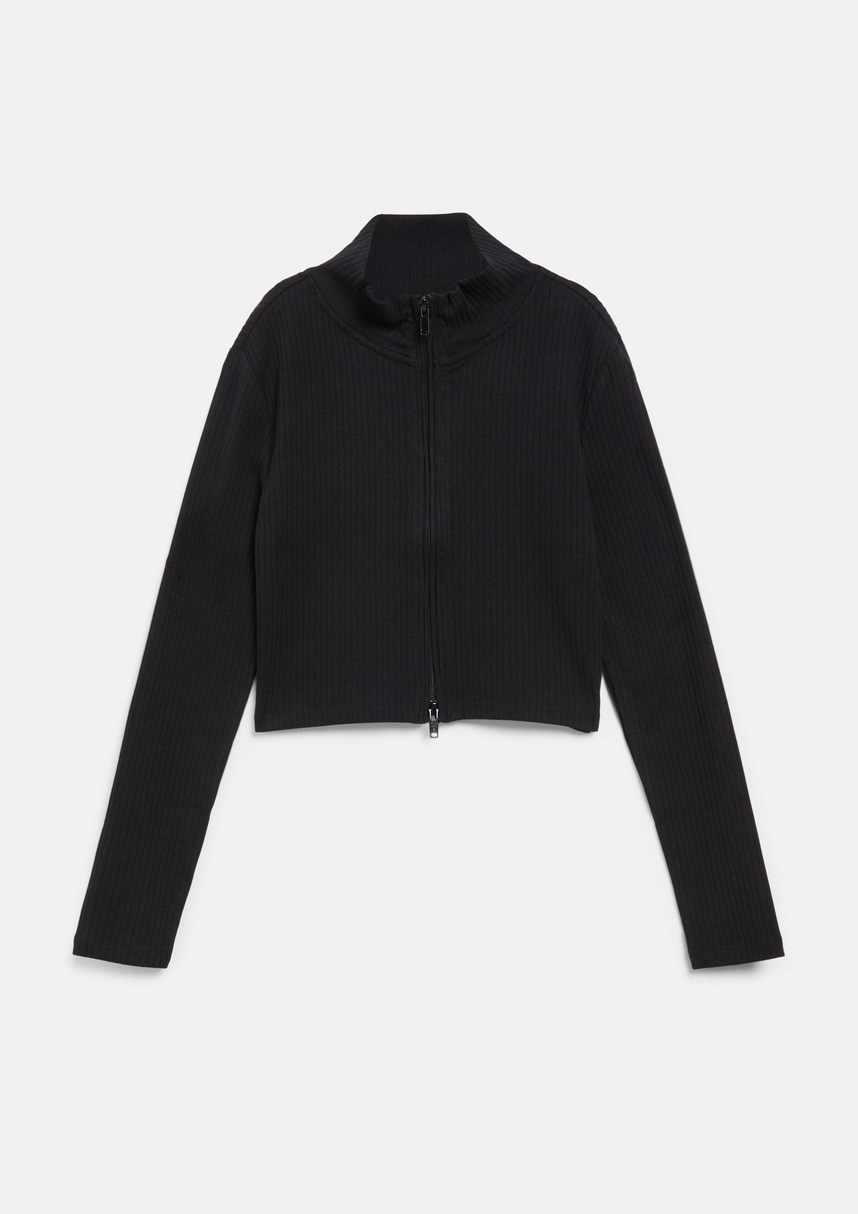Kinder Verkürzte Sweatjacke mit Rippstruktur in schwarz von s.Oliver