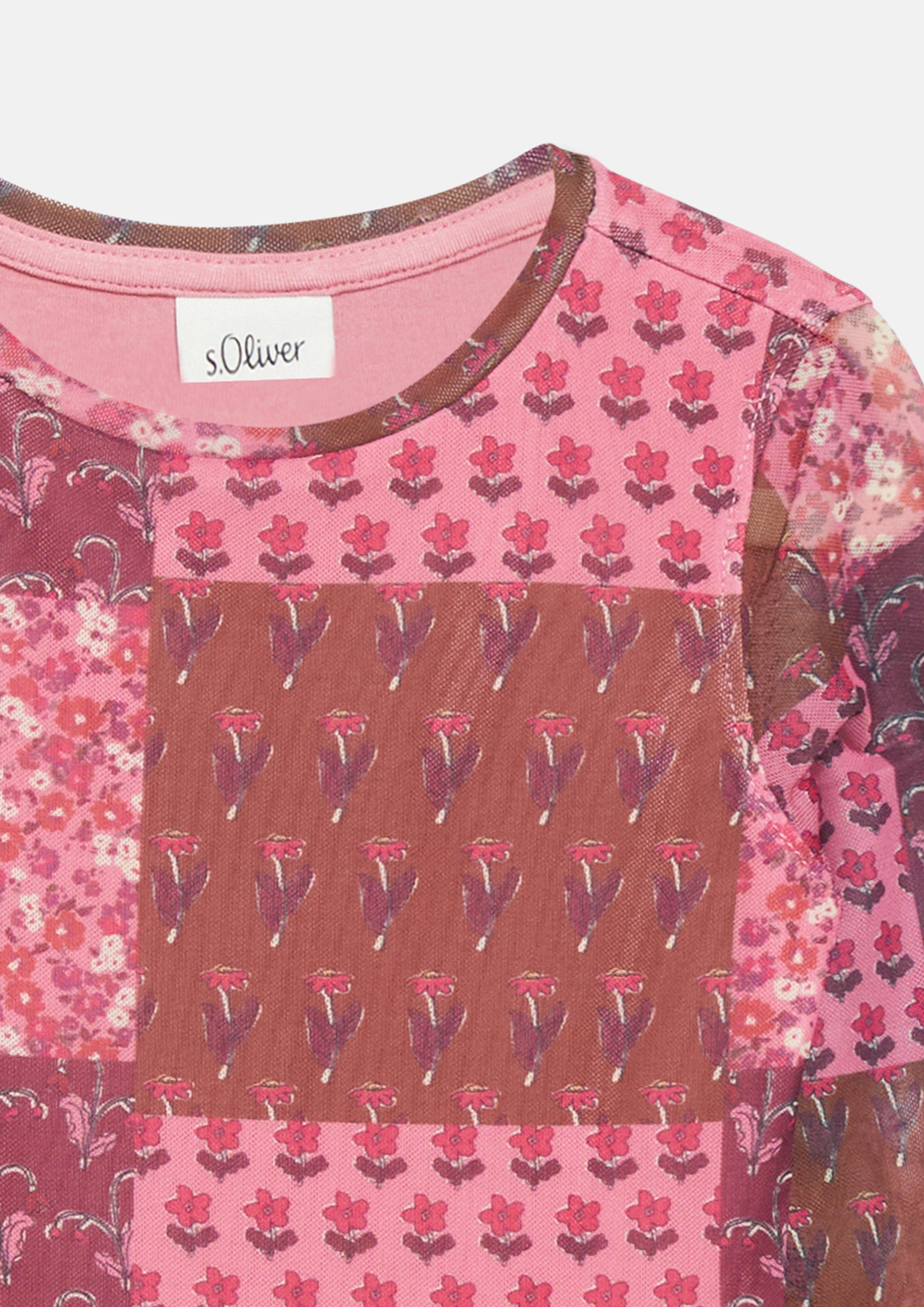 Kinder Kurzes Meshkleid mit All-over-Print in pink von s.Oliver