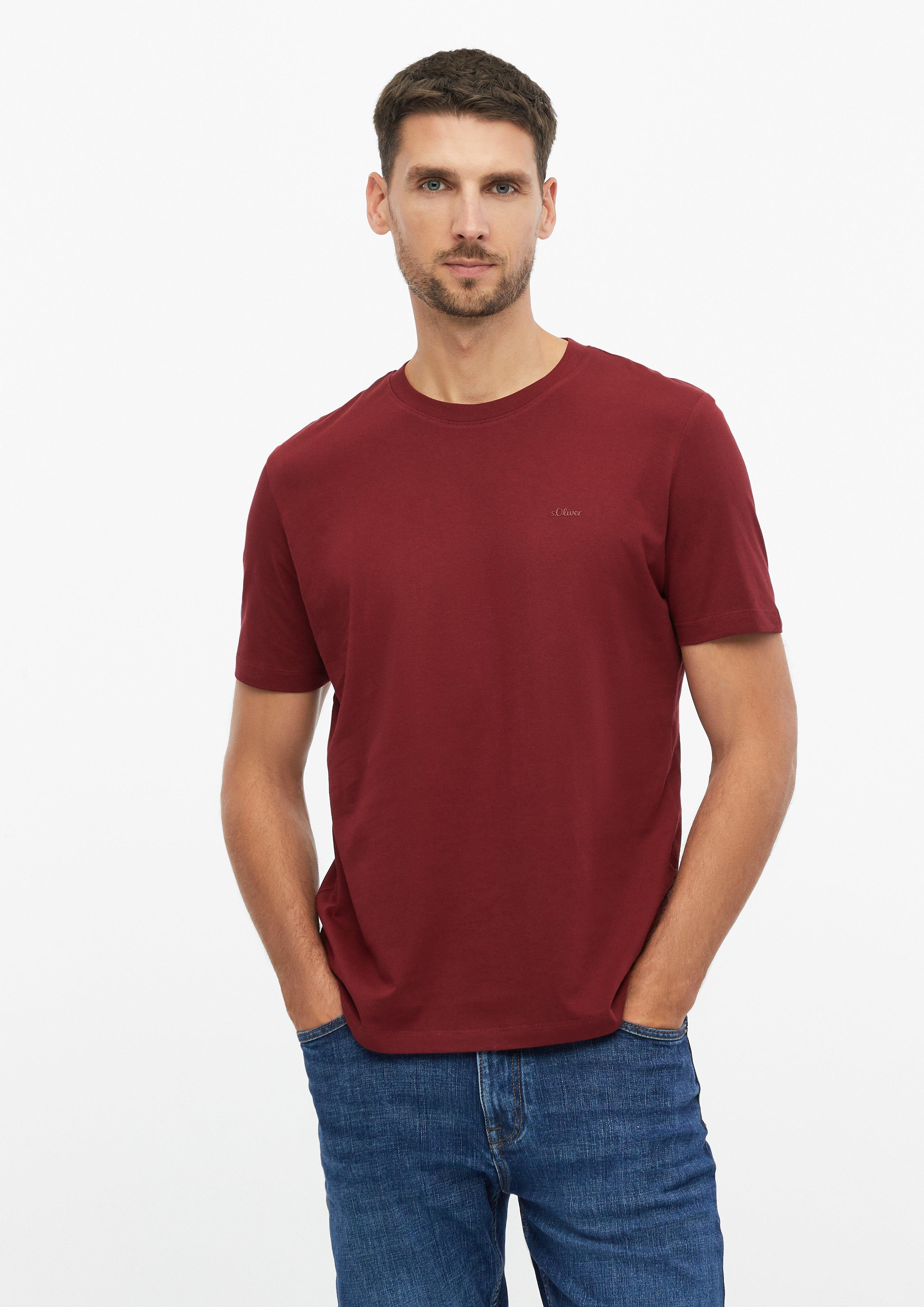 Baumwoll-T-Shirt mit Logo-Print in Farbe bordeaux von s.Oliver
