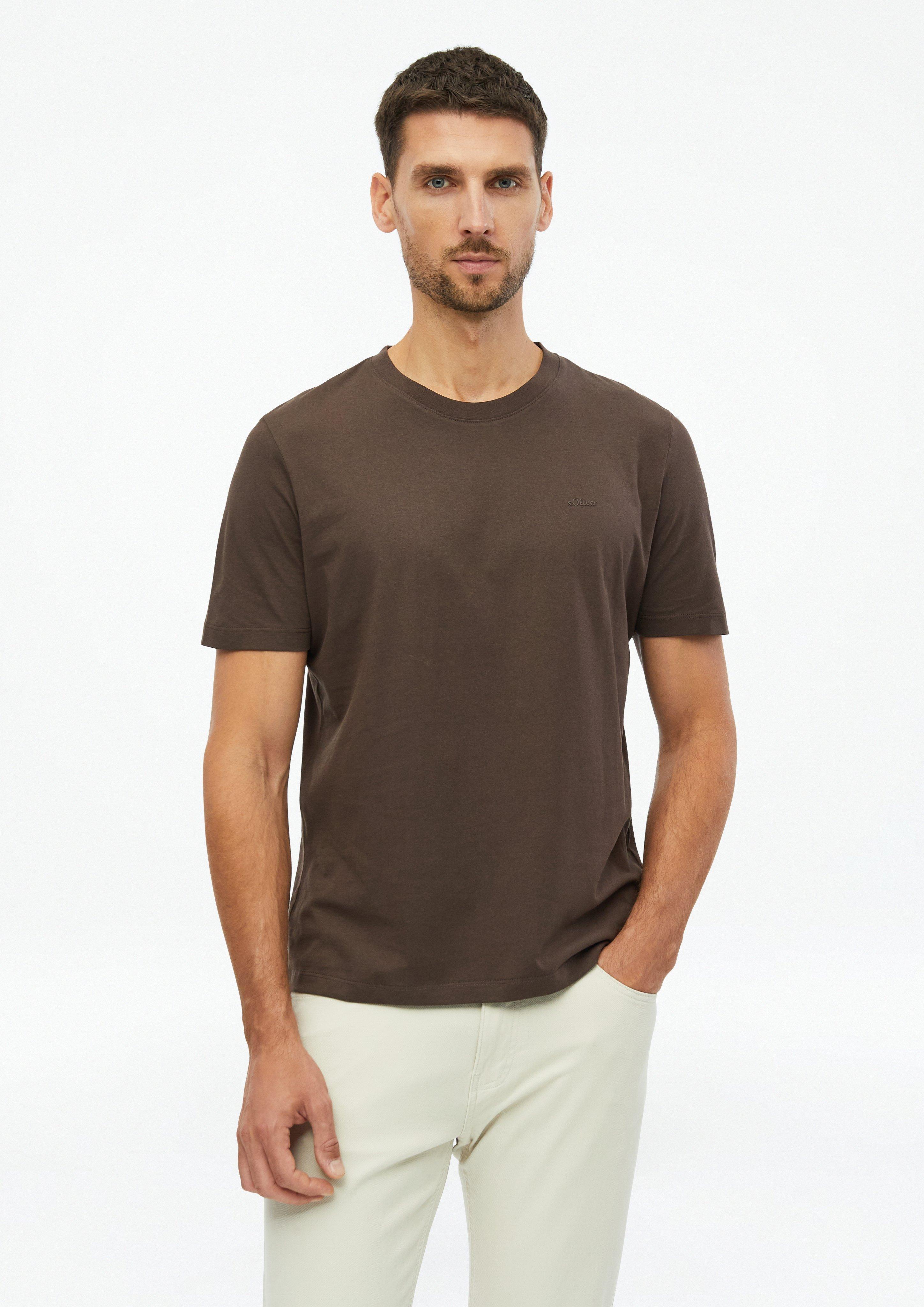 Cotton T-shirt with logo print in dark brown by s.Oliver
