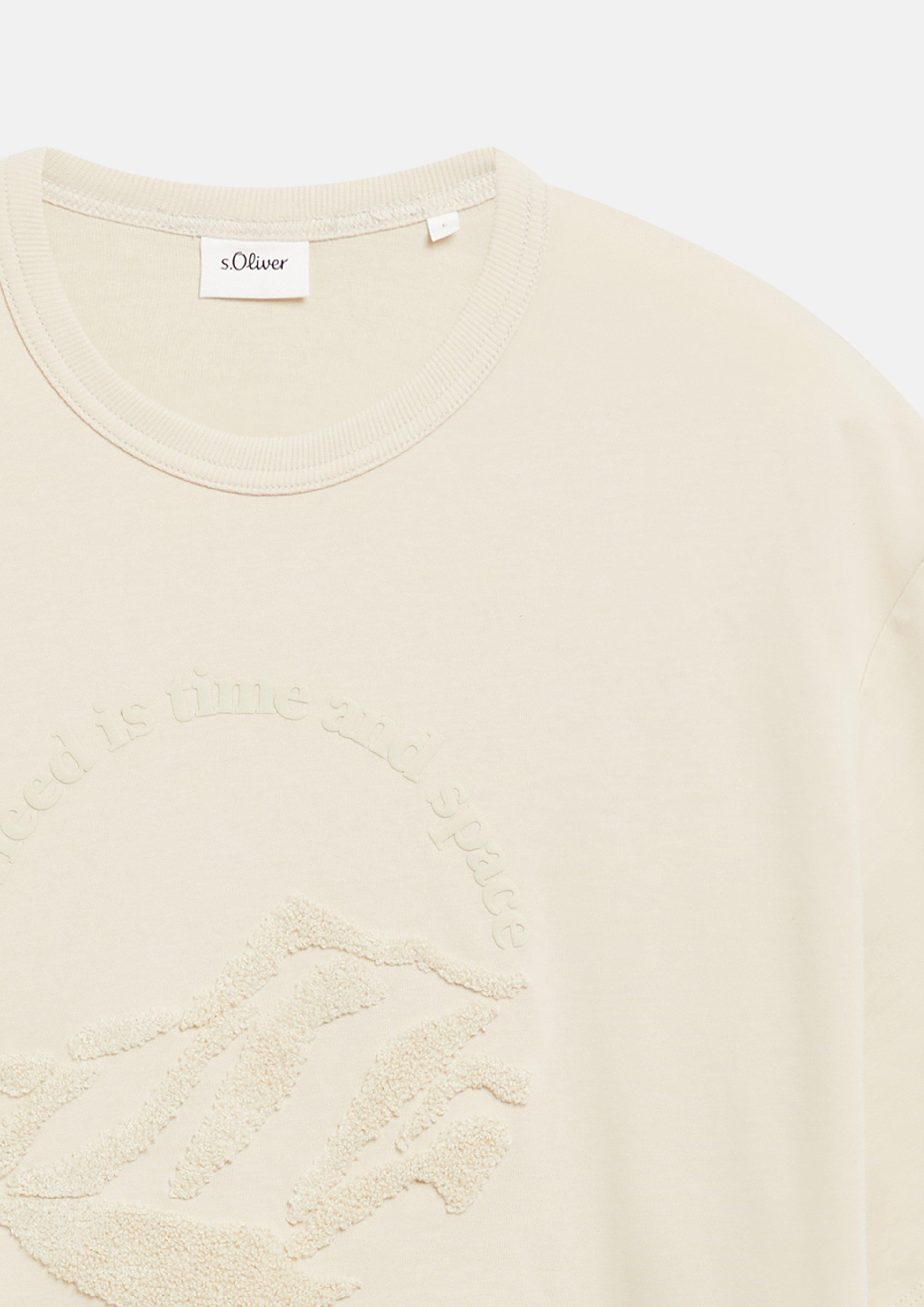 Men Modern Fit: Heavy jersey T-shirt with terry cloth design in beige by s.Oliver