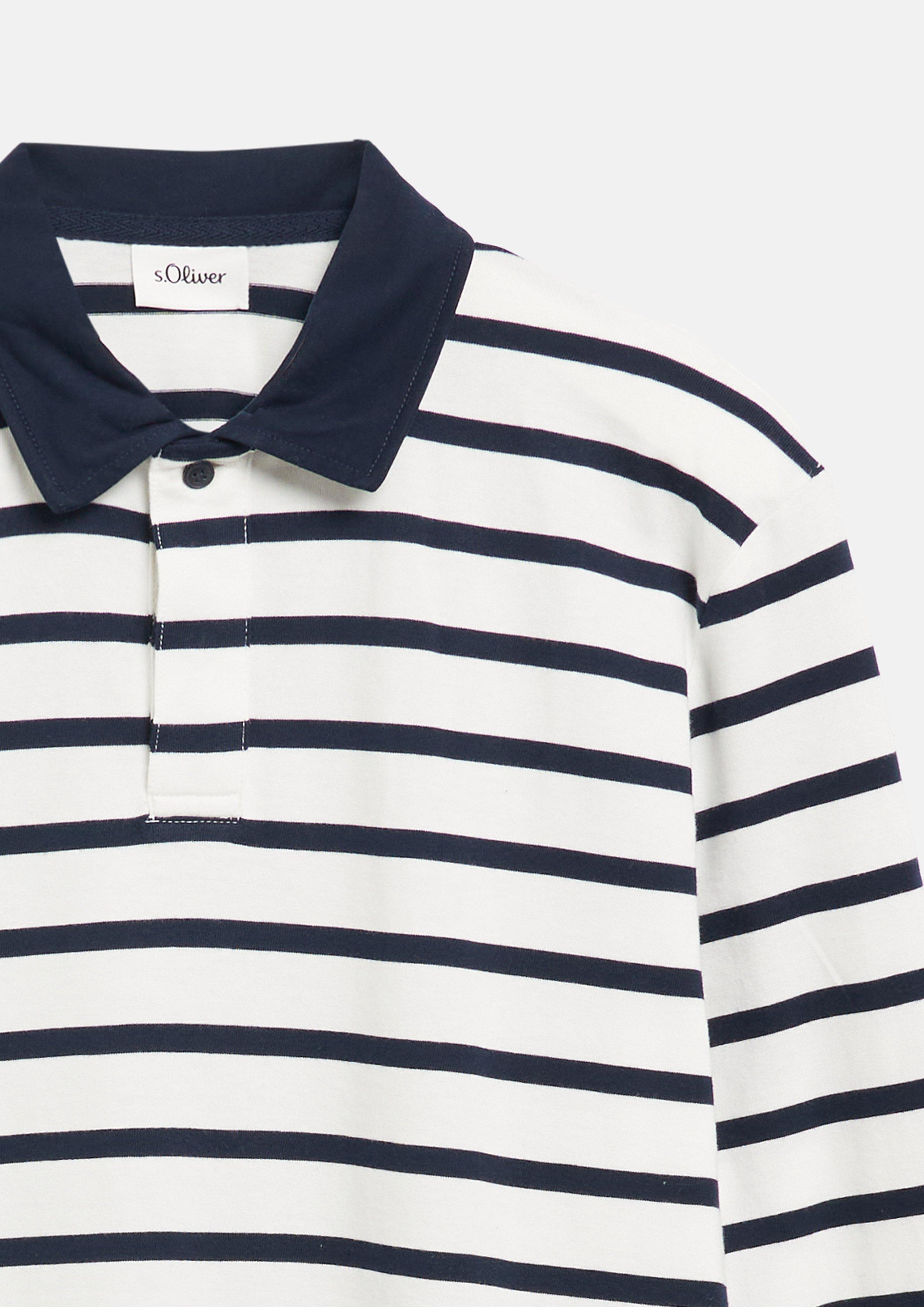 Men Striped polo shirt made of heavy jersey with a woven collar in blue by s.Oliver