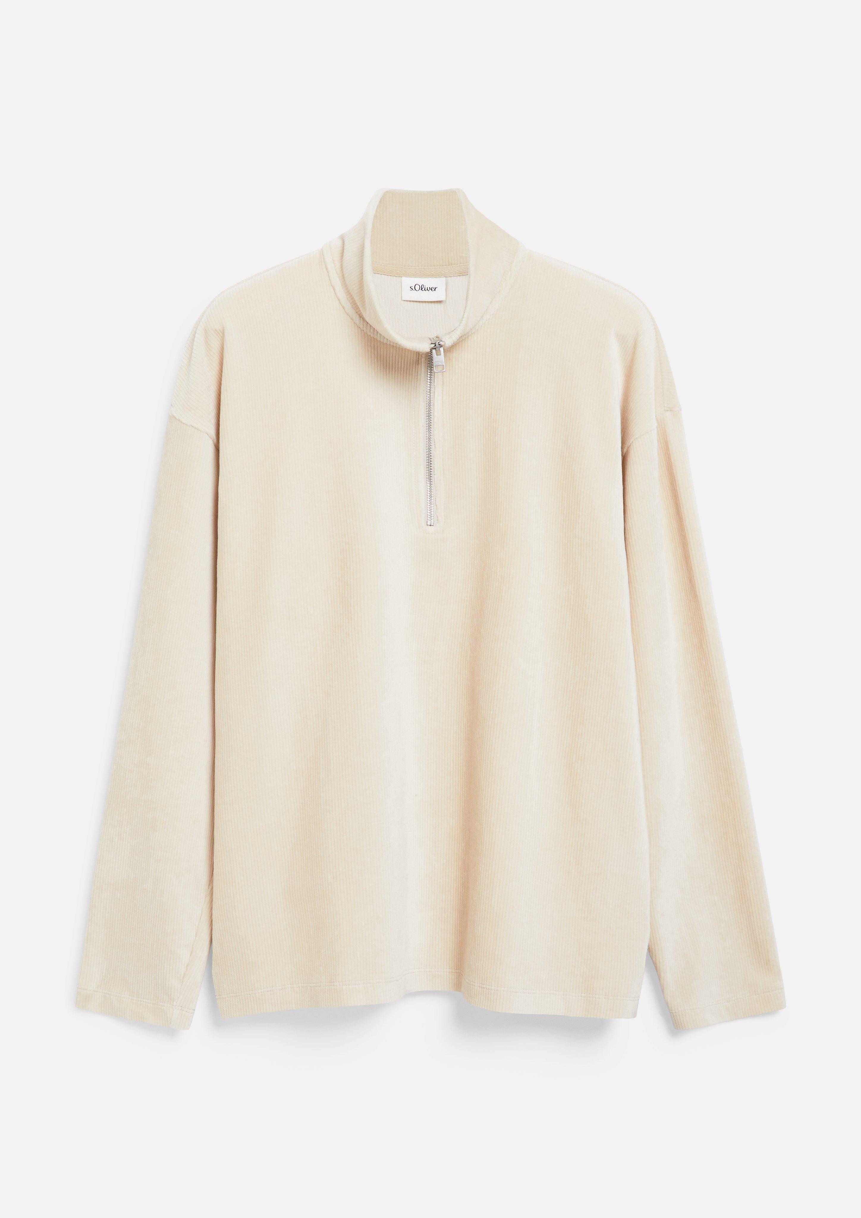 Halfzip-Sweatshirt aus Cord-Jersey im Modern Fit in Farbe beige von s.Oliver