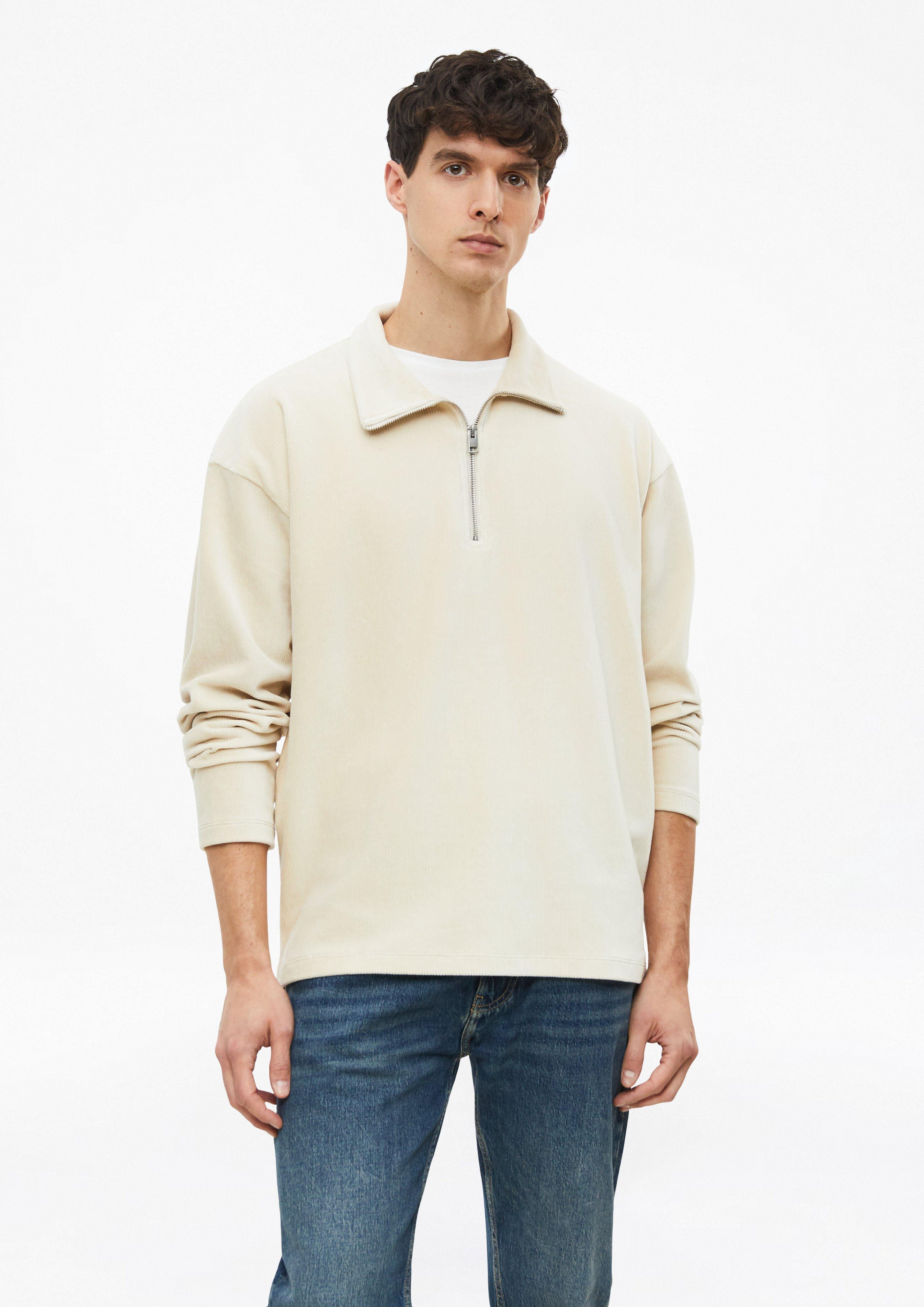 Sweat-shirt à demi-zip en jersey de velours côtelé, coupe moderne en beige de s.Oliver